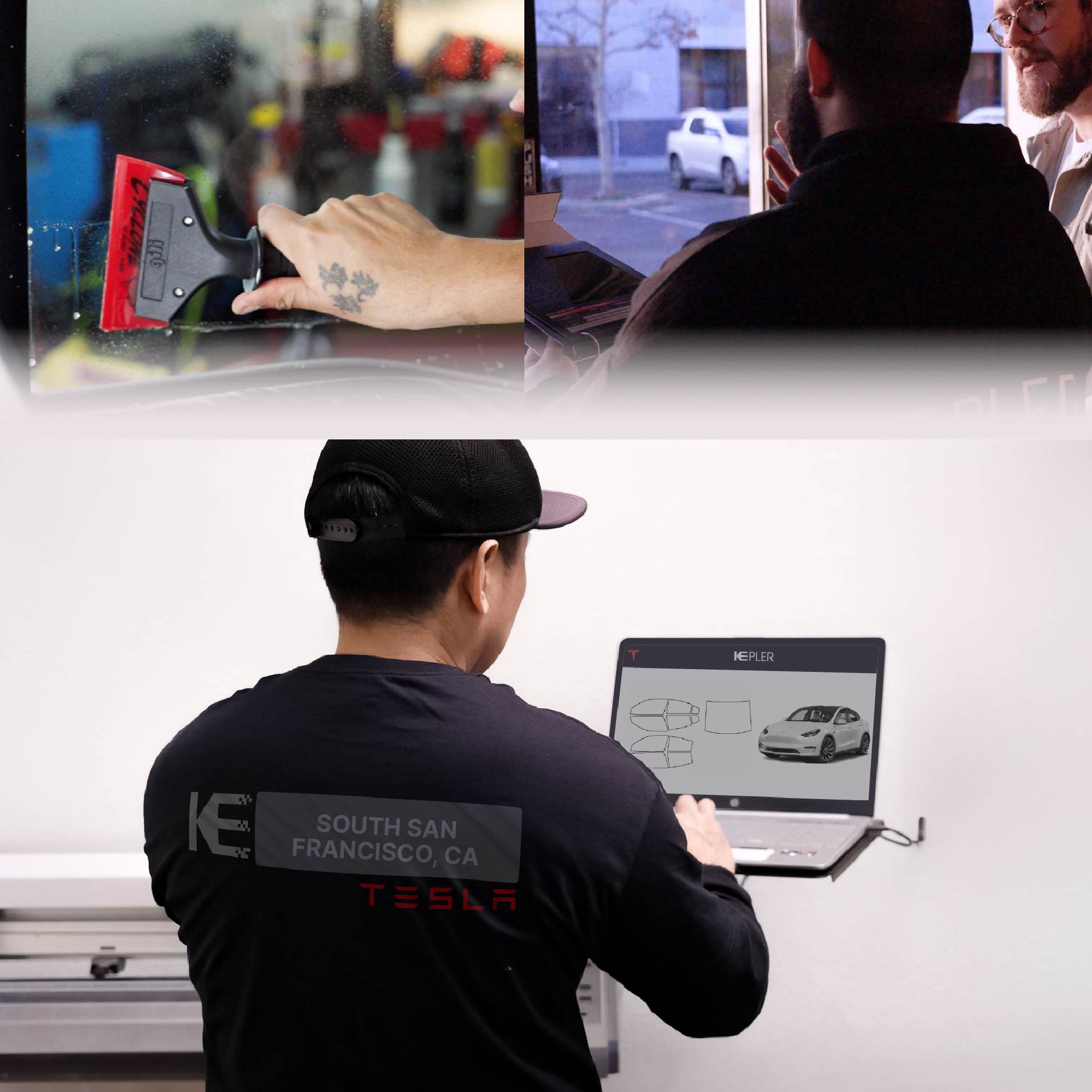 Kepler Technician Applying High-tech Window Tint to Tesla in South San Francisco