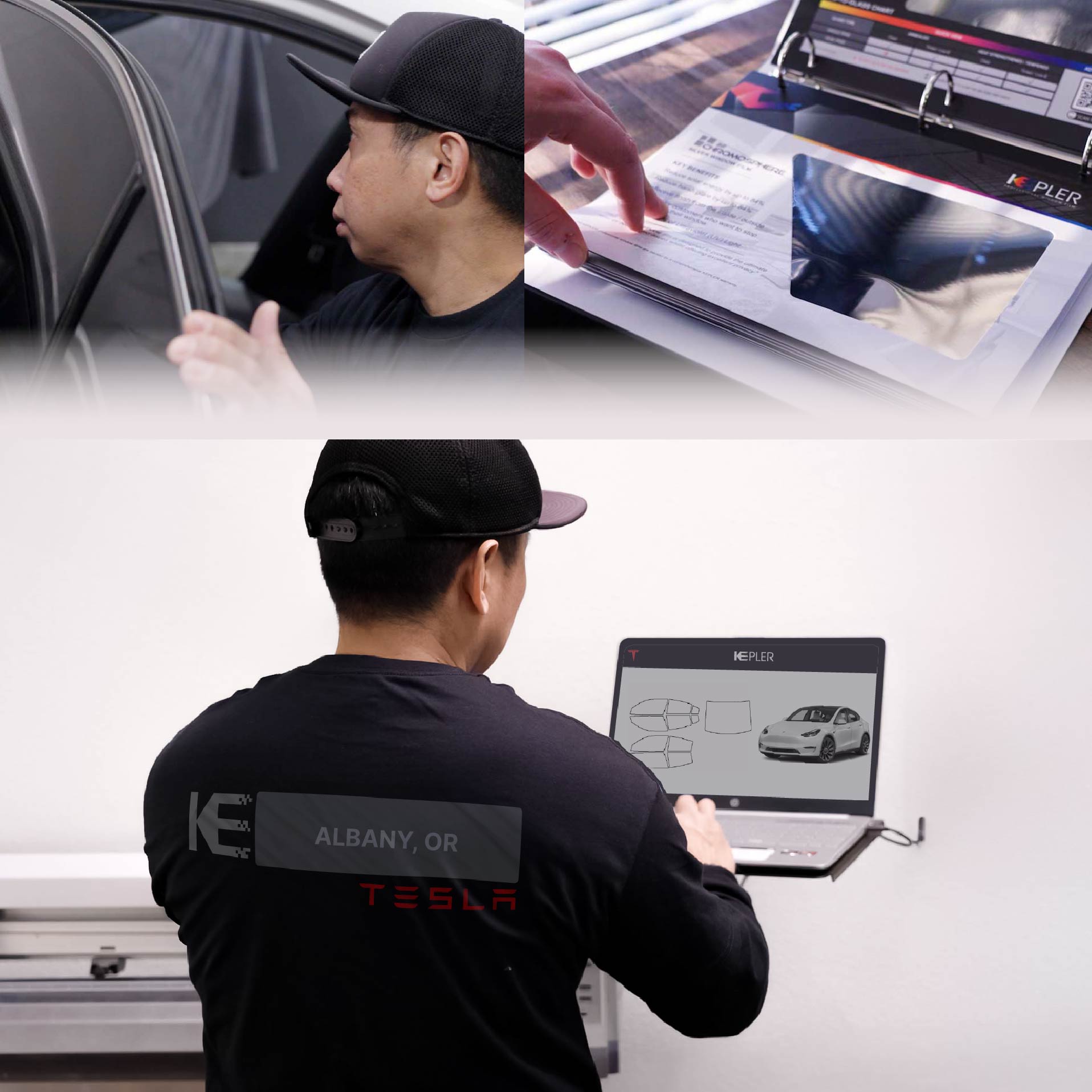 Kepler Technician Installing High-tech Window Tint to Tesla in Albany