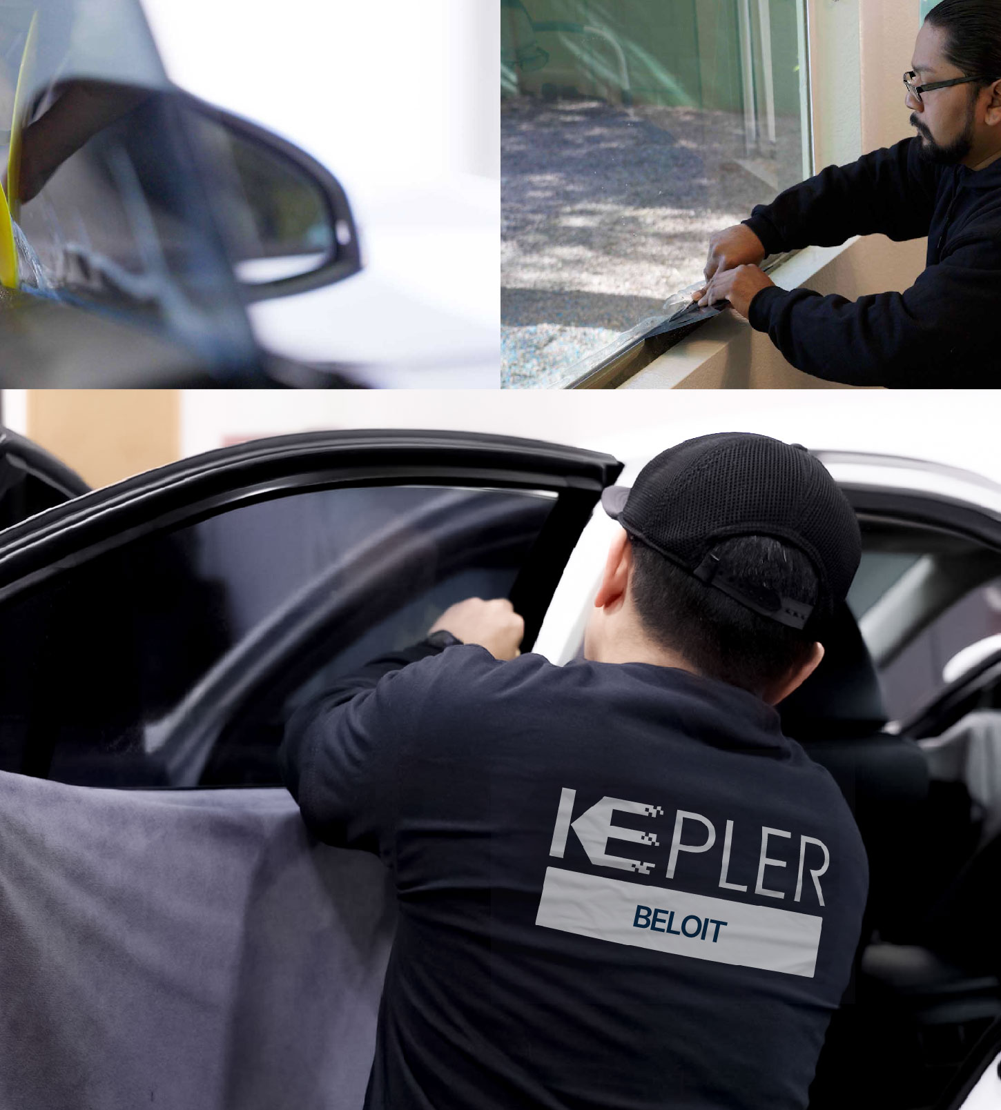 Automotive Window Tinting Expert Applying Film in Beloit, Wisconsin