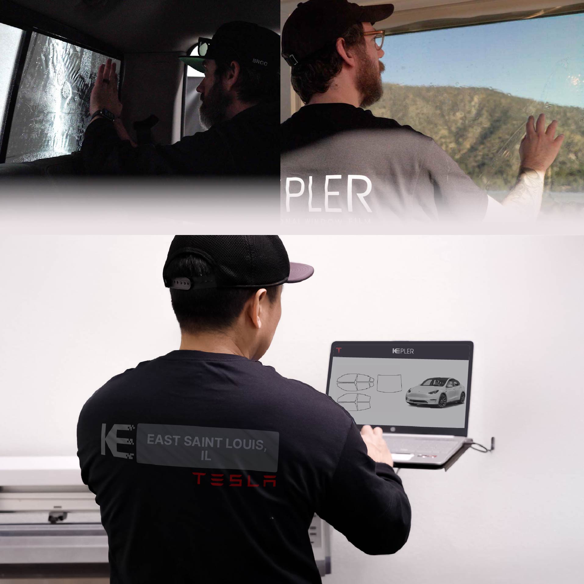 Expert Technician Installing Advanced Window Tint to Tesla in East Saint Louis