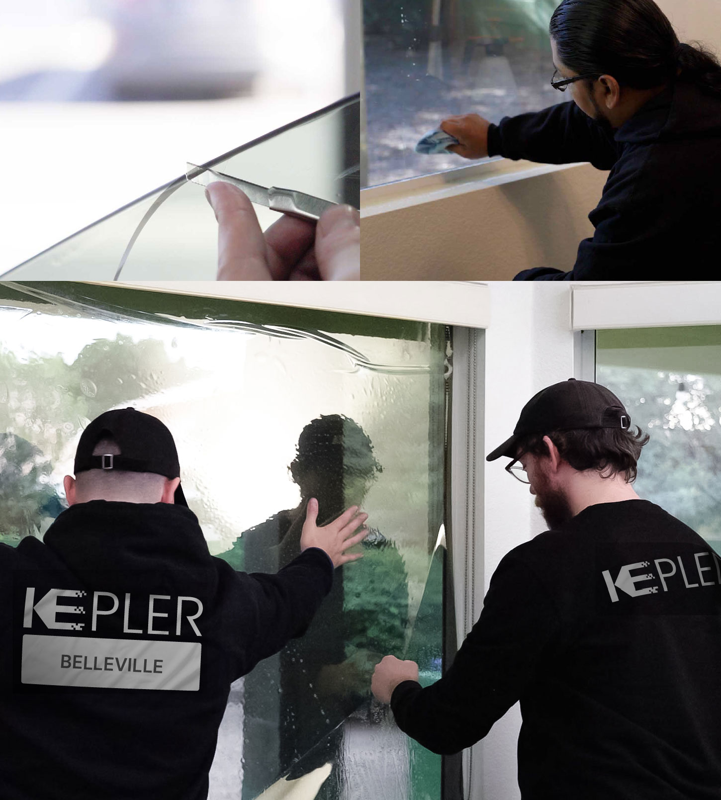 Expert Technician Installing Advanced Window Tint to Home in Belleville