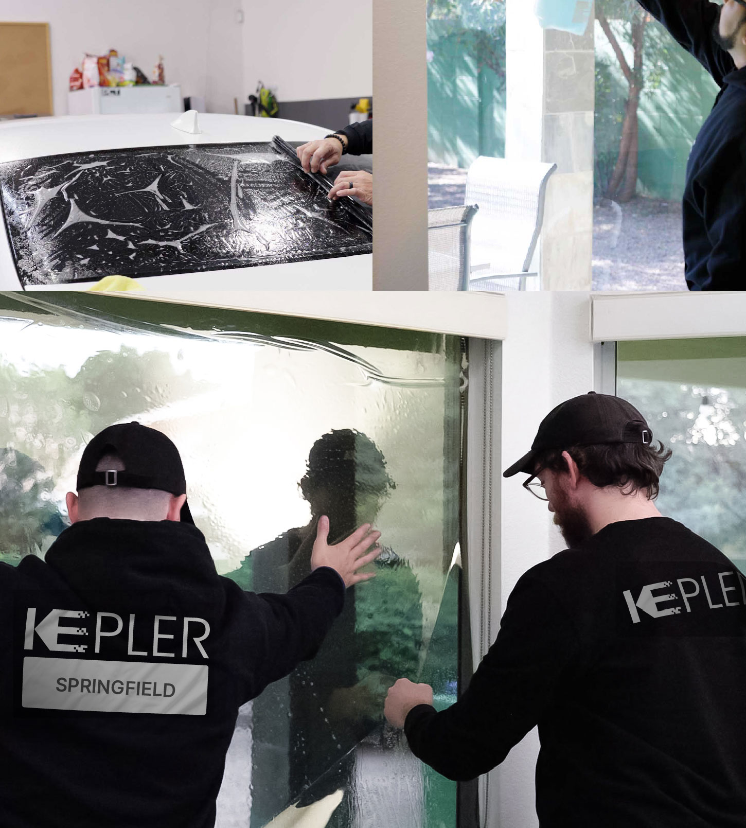 Expert Technician Applying High-tech Window Tint to Home in Springfield