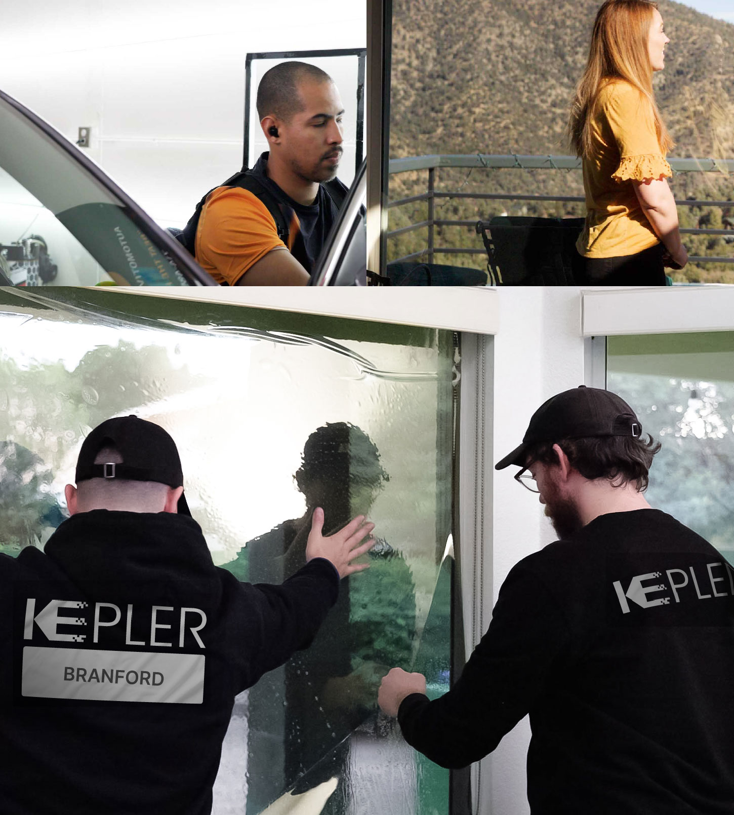 Kepler Technician Applying High-tech Window Tint to Home in Branford