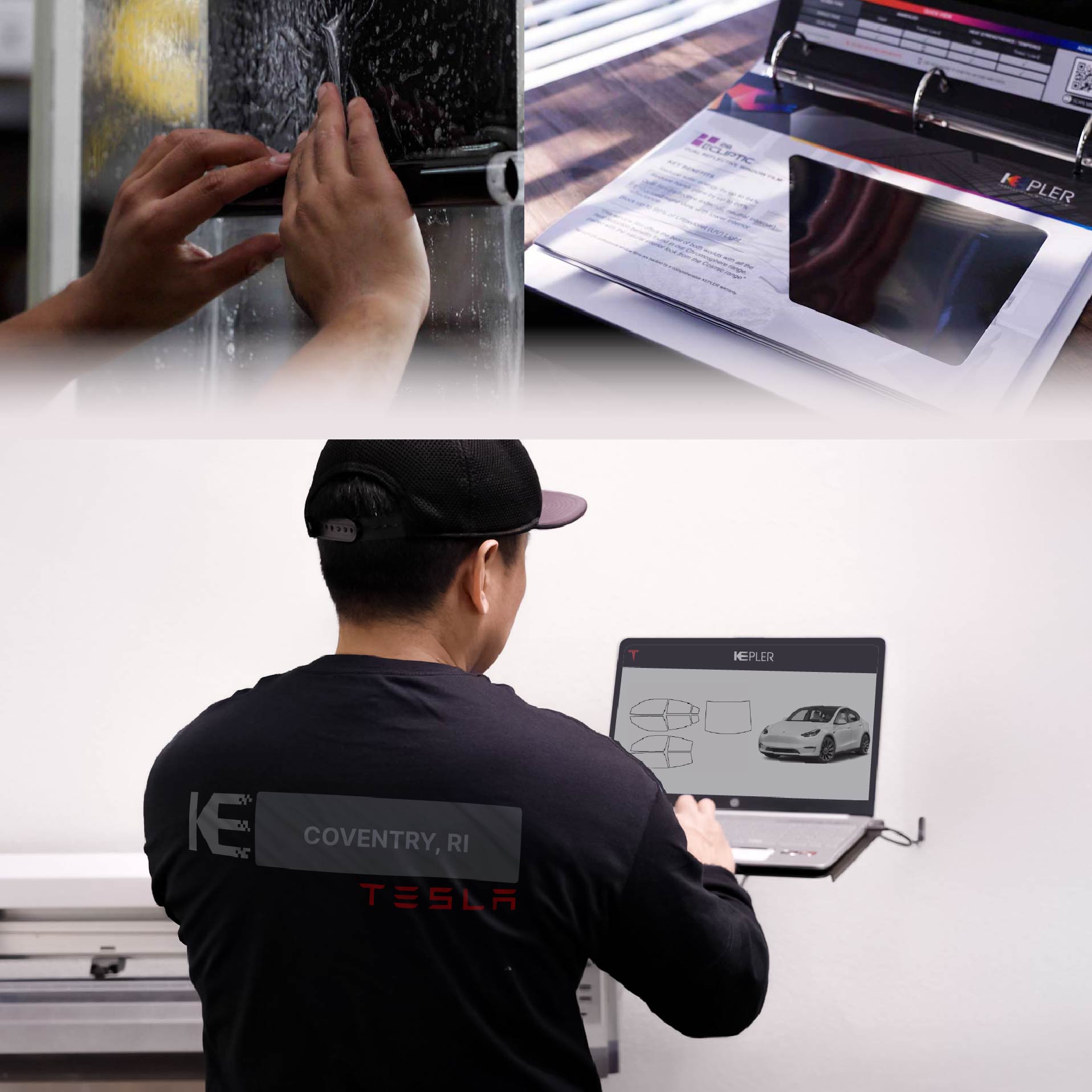 Kepler Technician Installing High-tech Window Tint to Tesla in Coventry