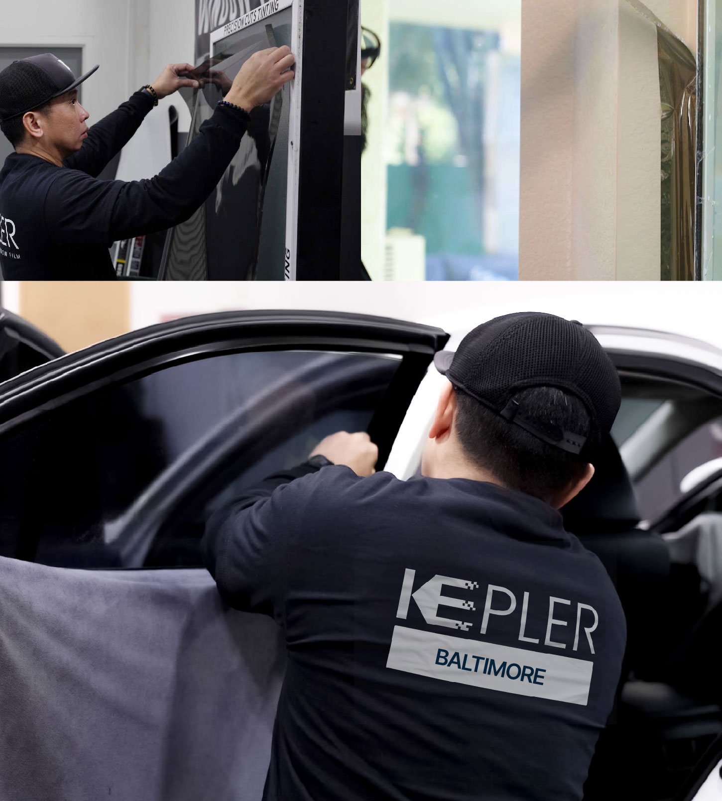 Automotive Window Tinting Expert Applying Film in Baltimore, Maryland