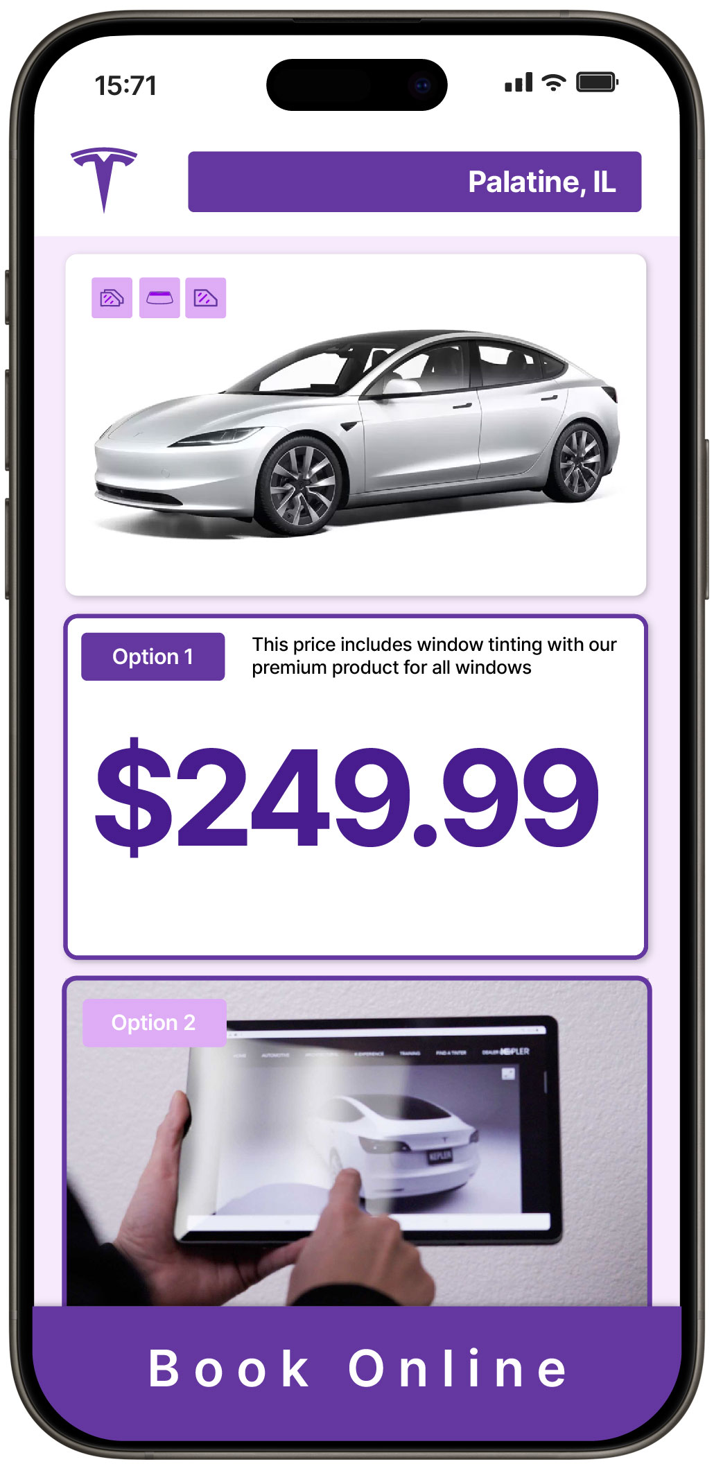 View Competitive Tesla Window Tinting Rates in Palatine, Illinois