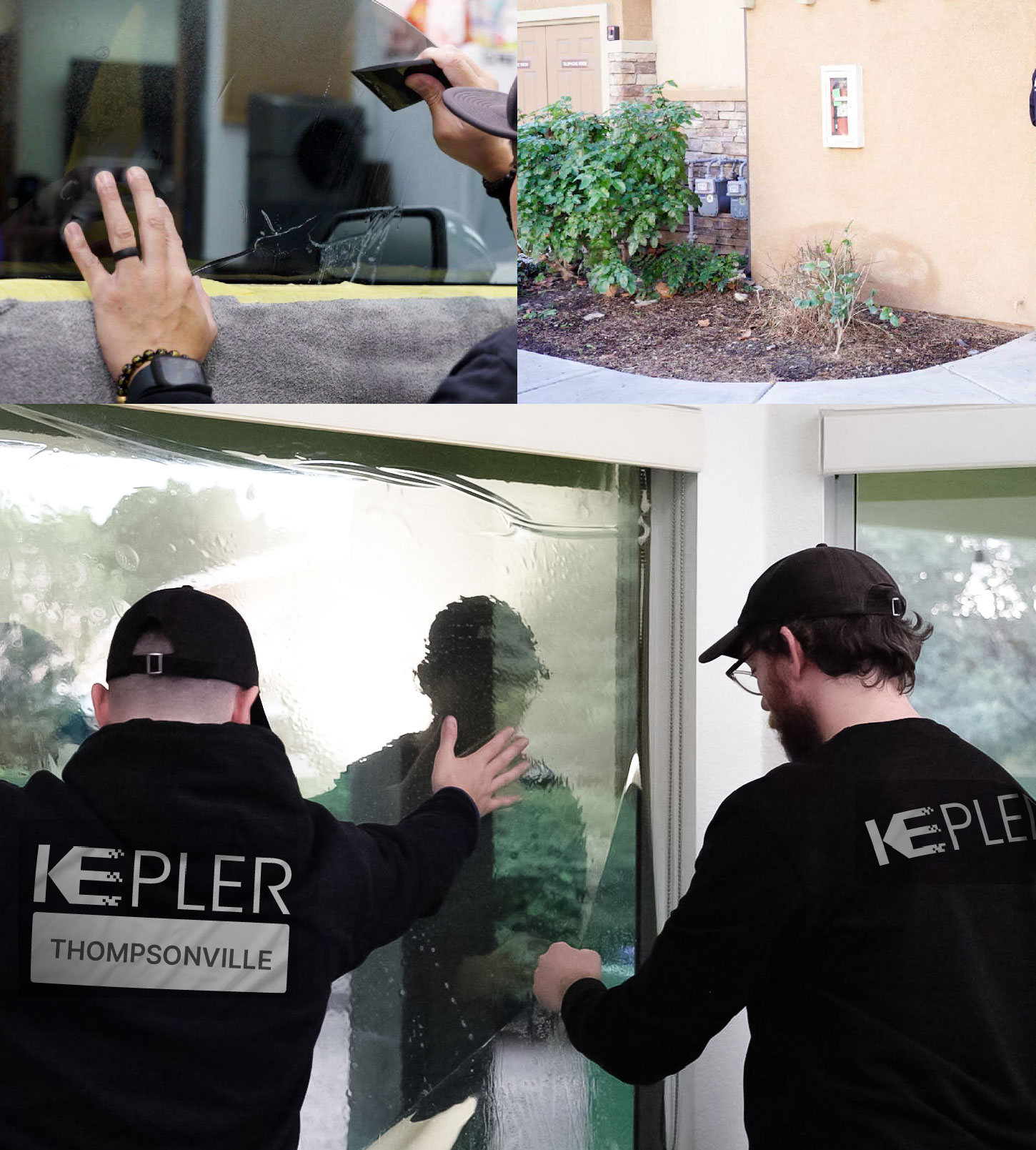 Expert Technician Installing Advanced Window Tint to Home in Thompsonville