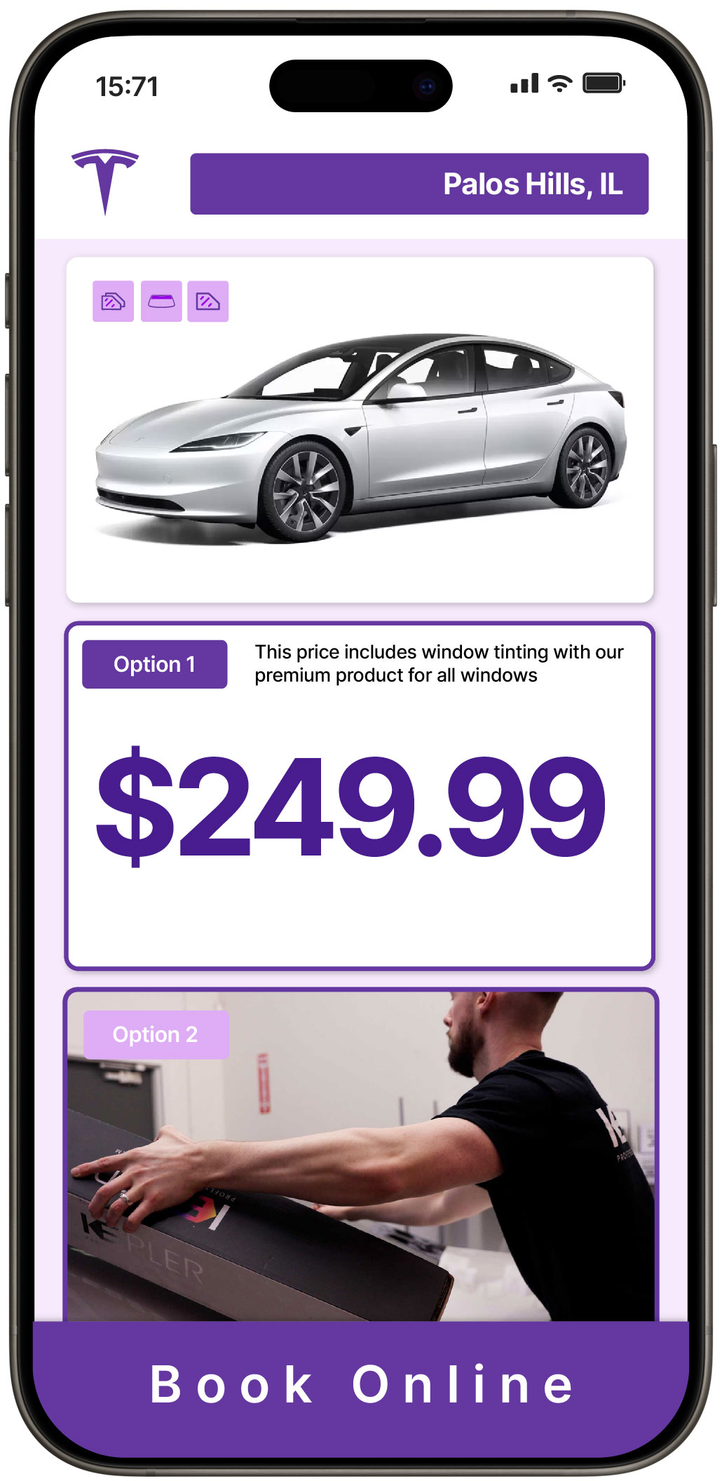 View Reasonable Tesla Window Tinting Prices in Palos Hills, Illinois