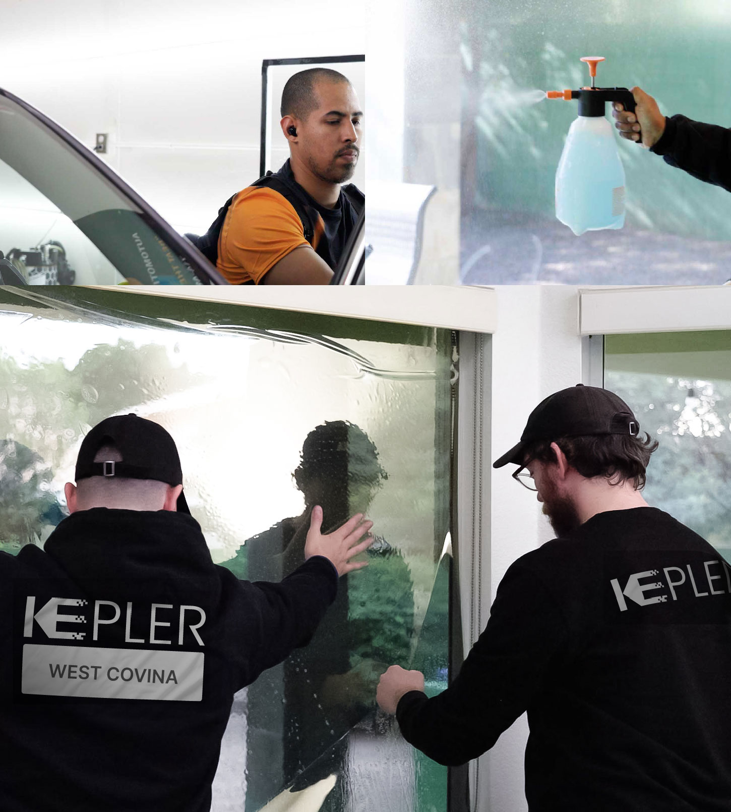 Expert Technician Fitting High-tech Window Tint to Home in West Covina