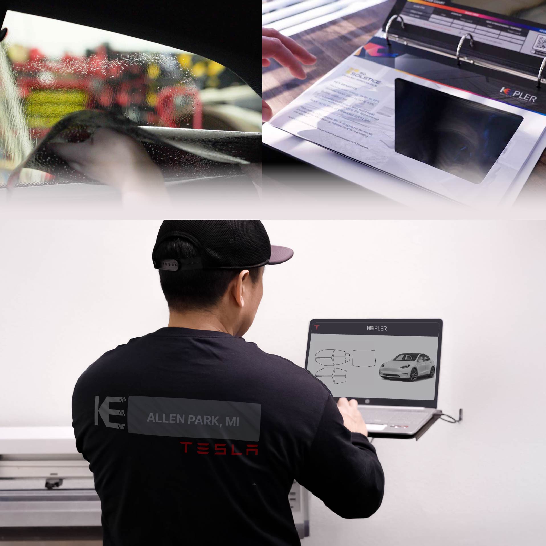 Kepler Technician Fitting High-tech Window Tint to Tesla in Allen Park