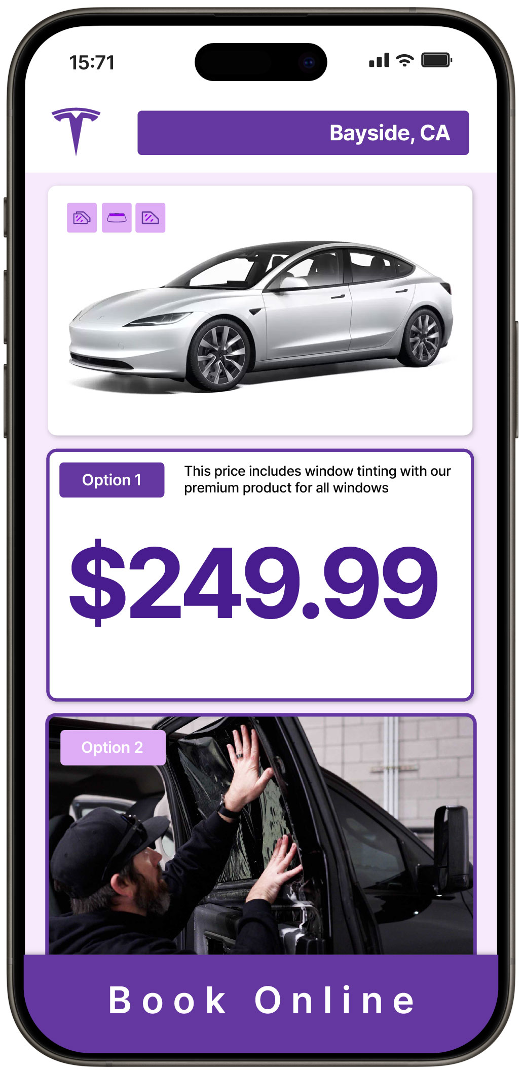 View Competitive Tesla Window Tinting Costs in Bayside, California