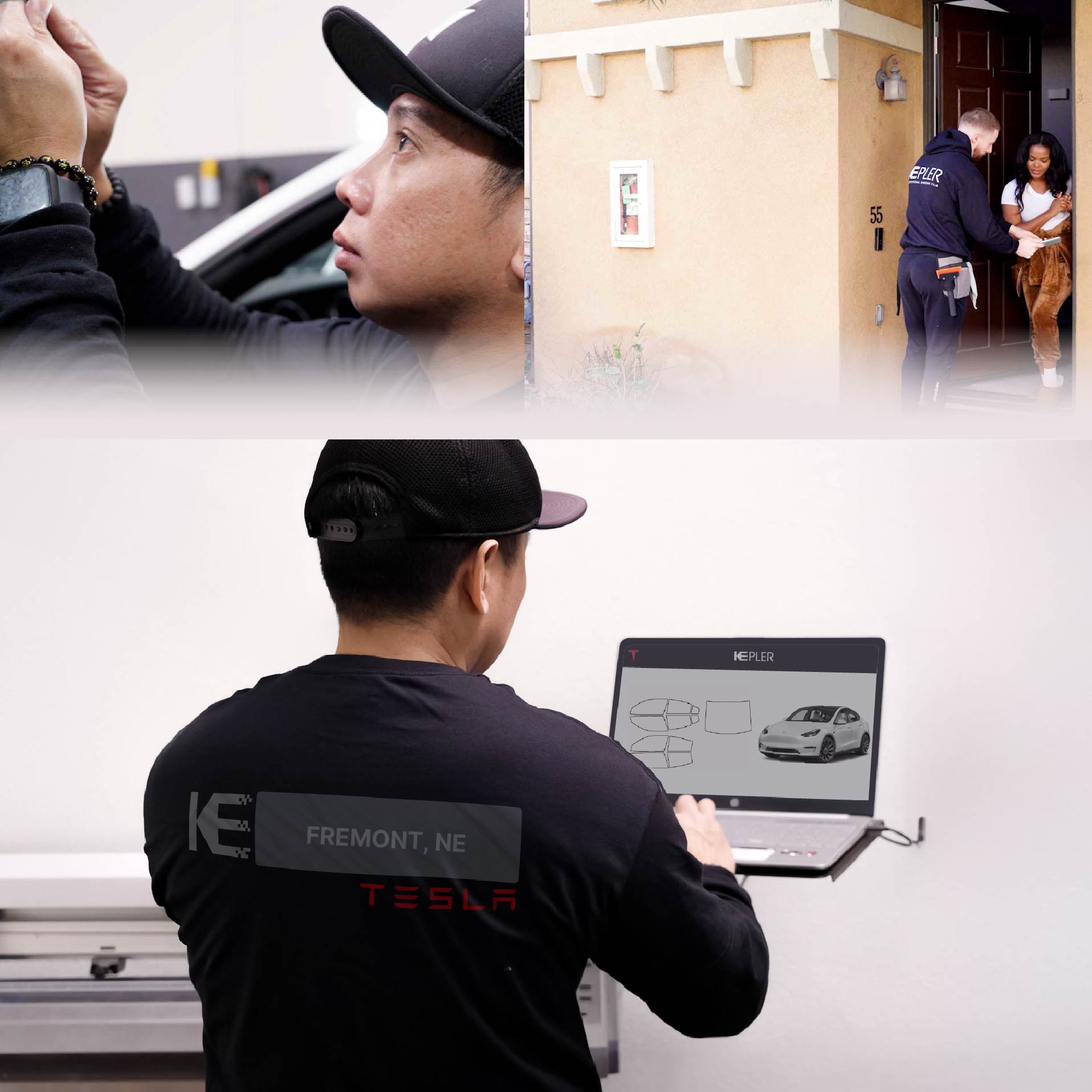 Expert Technician Fitting Ceramic Window Tint to Tesla in Fremont