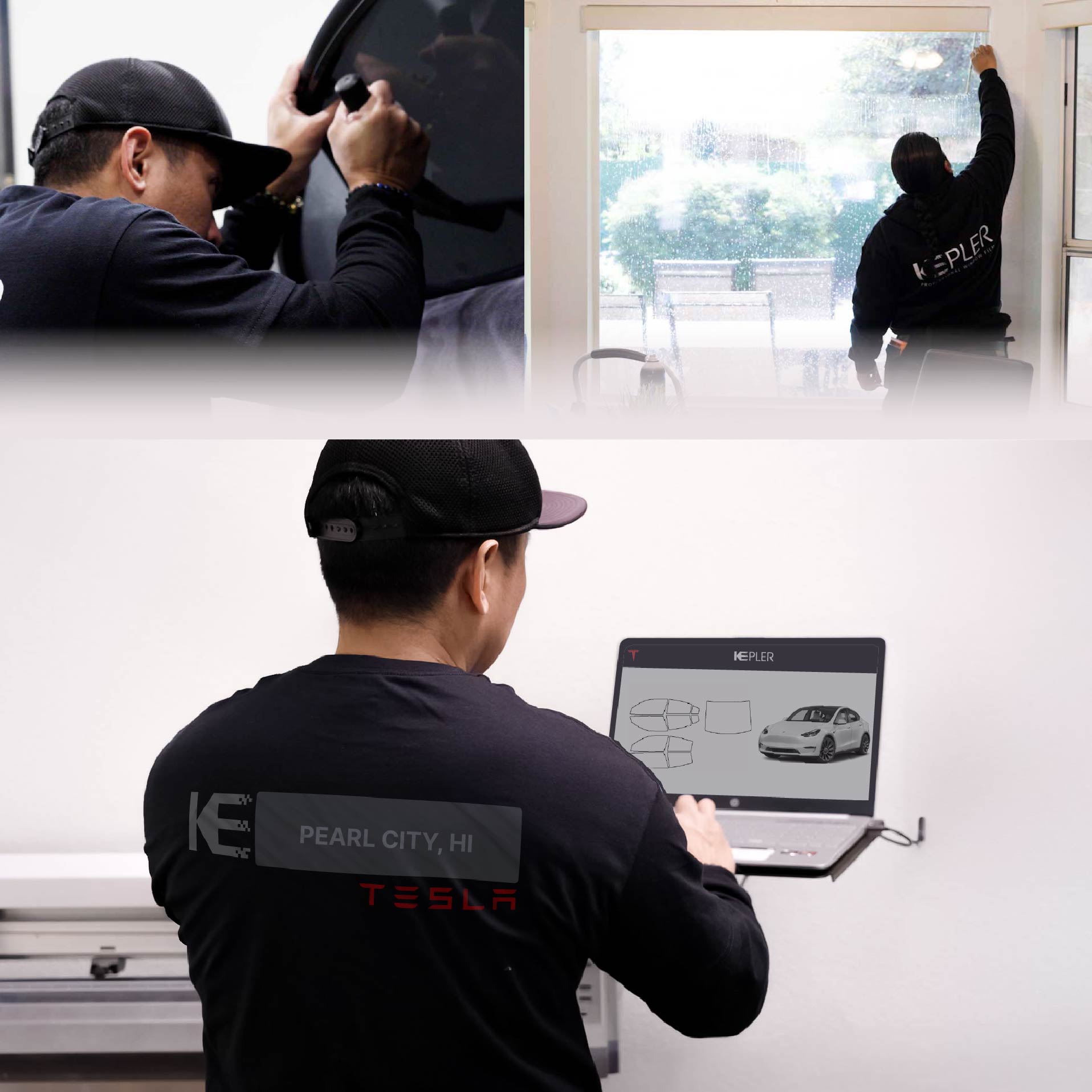 Kepler Technician Fitting High-tech Window Tint to Tesla in Pearl City