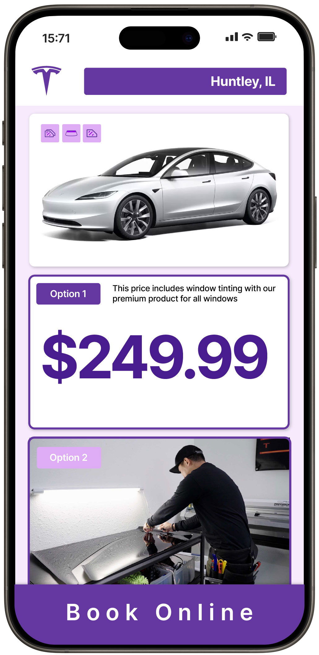 View Competitive Tesla Window Tinting Rates in Huntley, Illinois