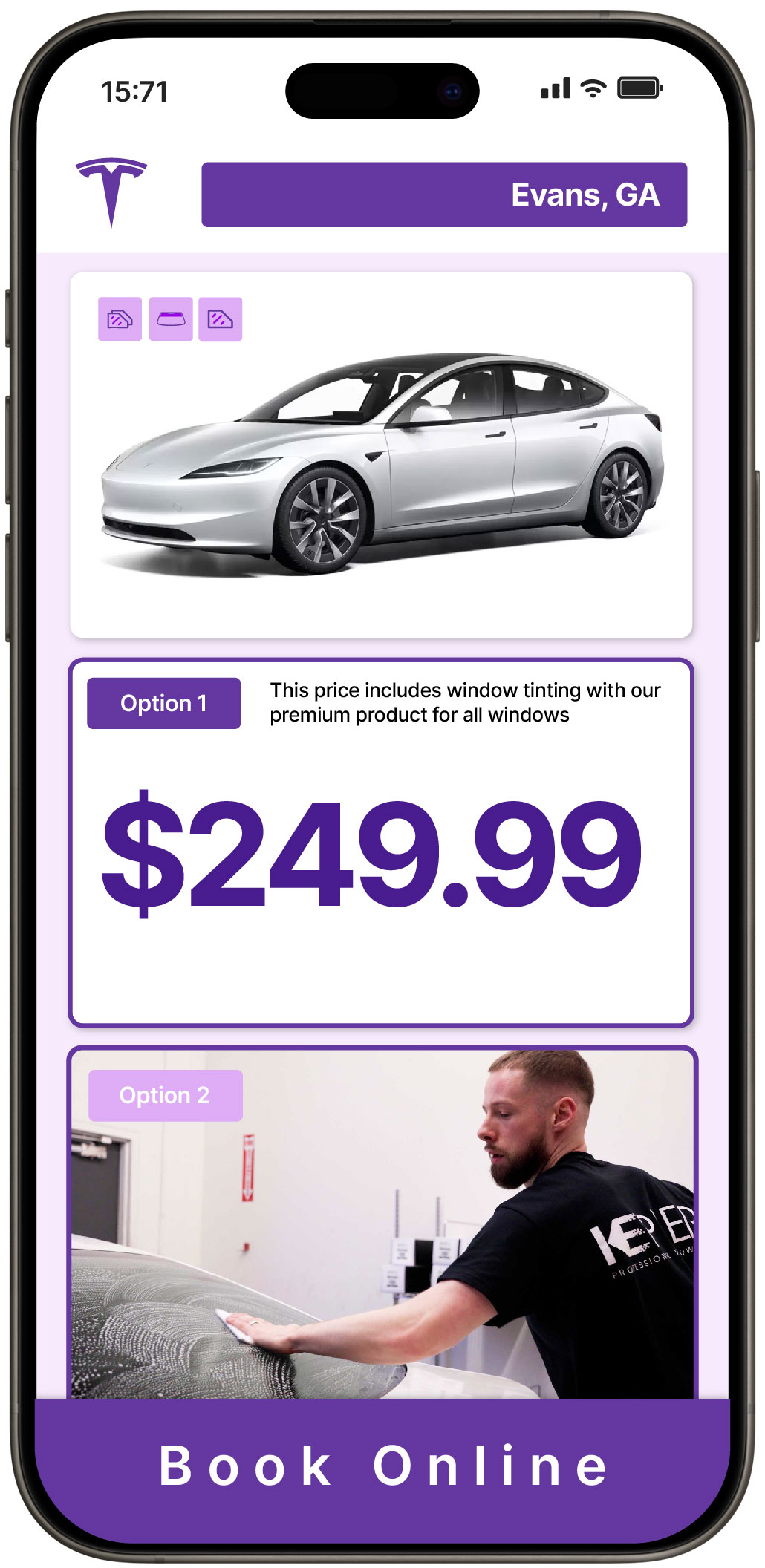View Competitive Tesla Window Tinting Rates in Evans, Georgia