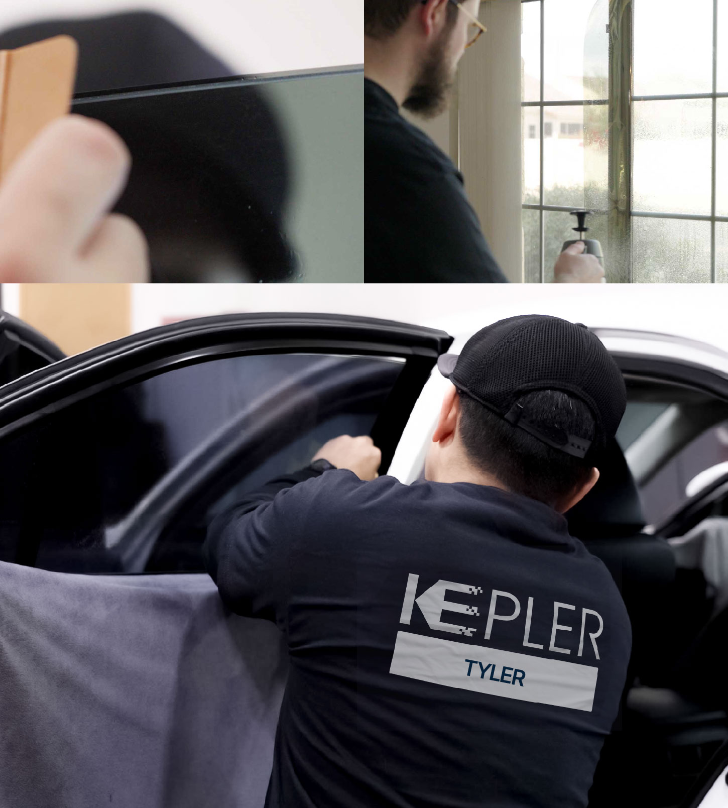 Automotive Window Tinting Expert Applying Film in Tyler, Texas