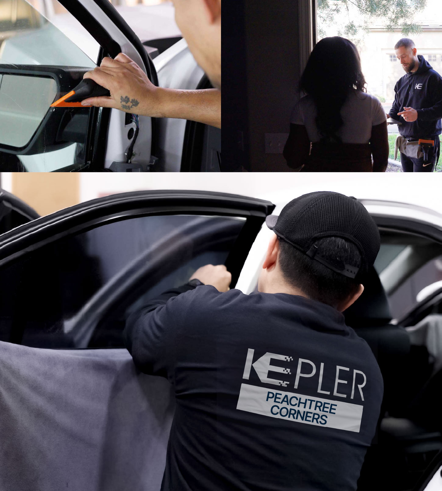Automotive Window Tinting Expert Applying Film in Peachtree Corners, Georgia