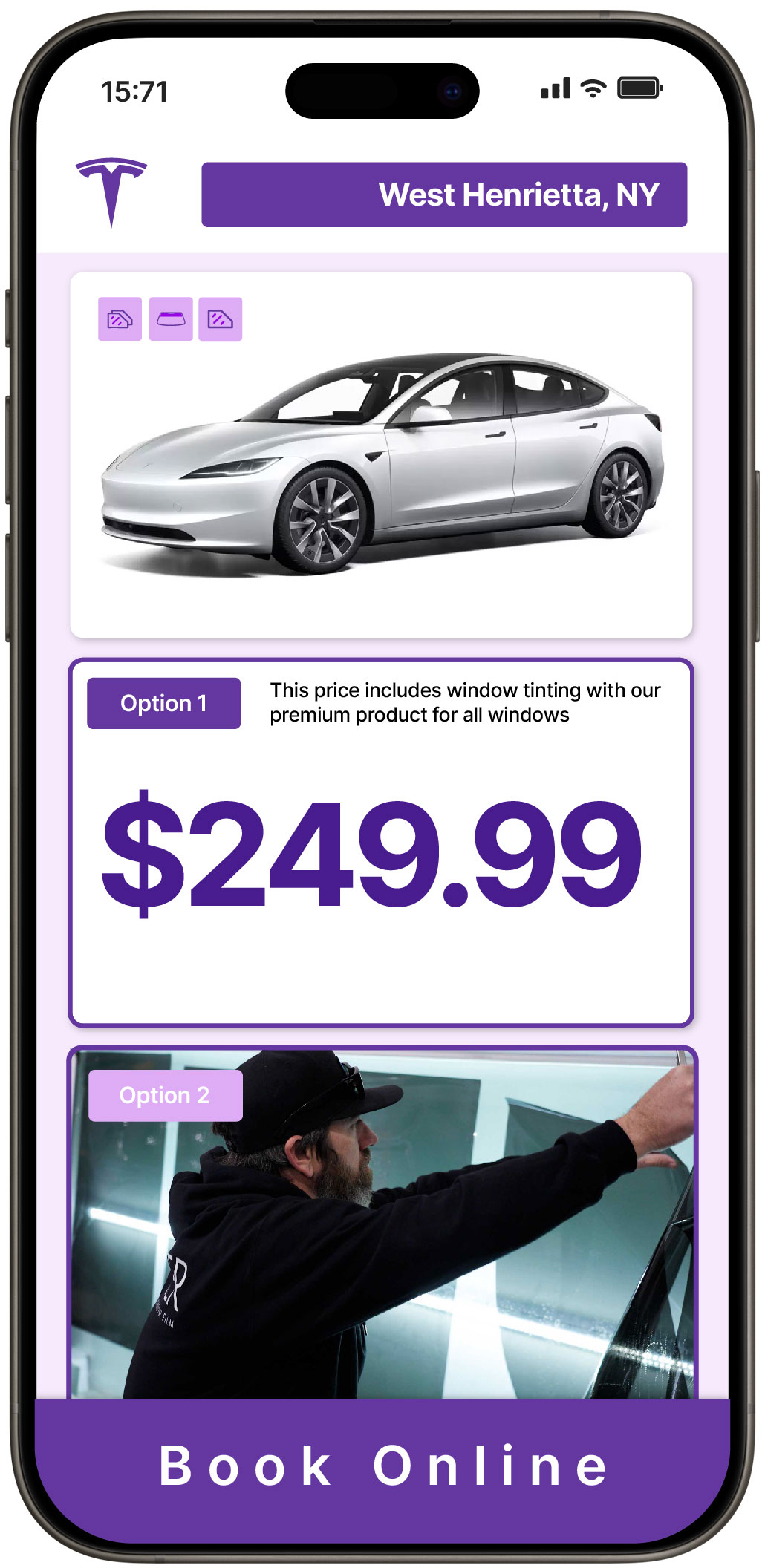 View Competitive Tesla Window Tinting Prices in West Henrietta, New York