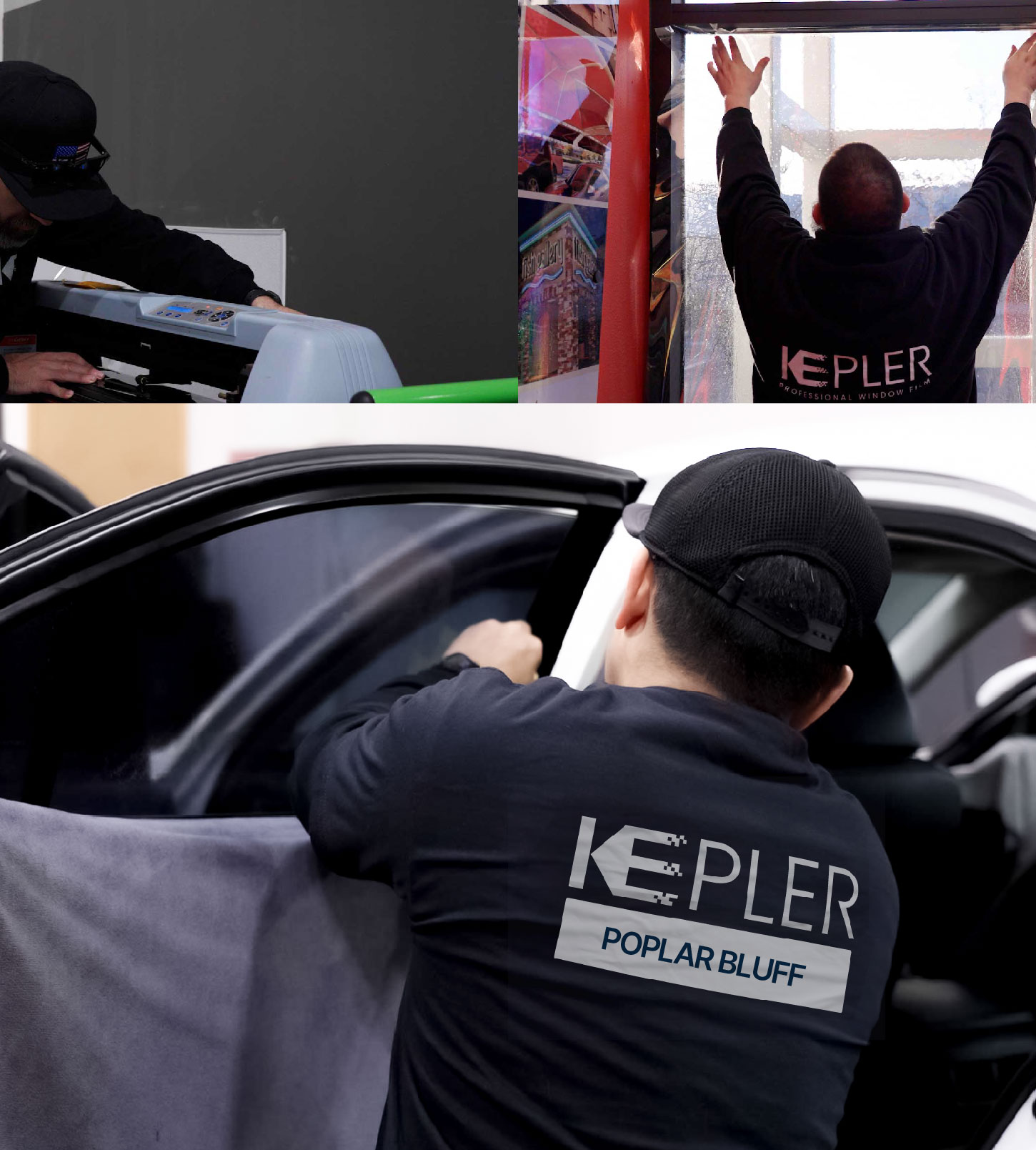 Automotive Window Tinting Expert Applying Film in Poplar Bluff, Missouri