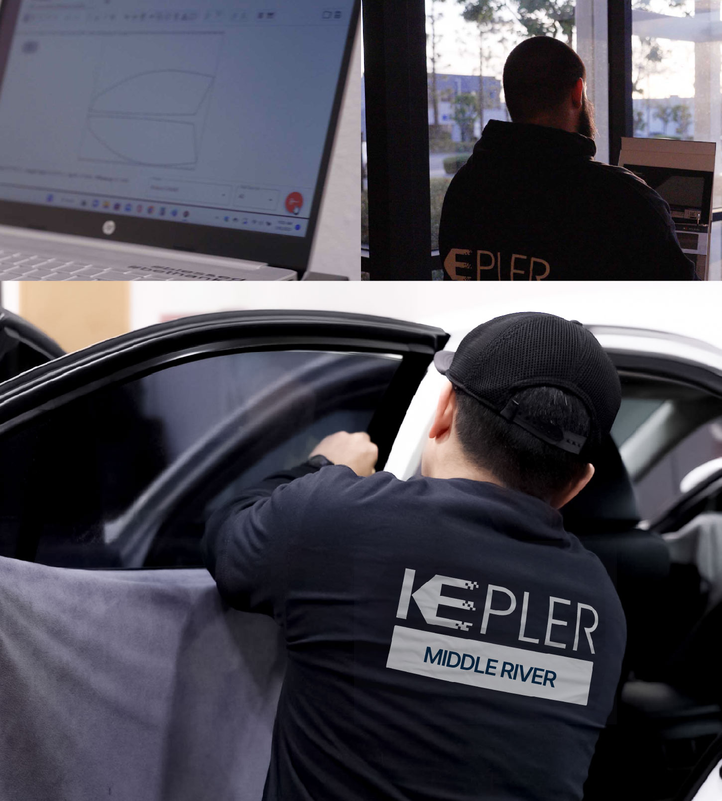 Automotive Window Tinting Expert Applying Film in Middle River, Maryland