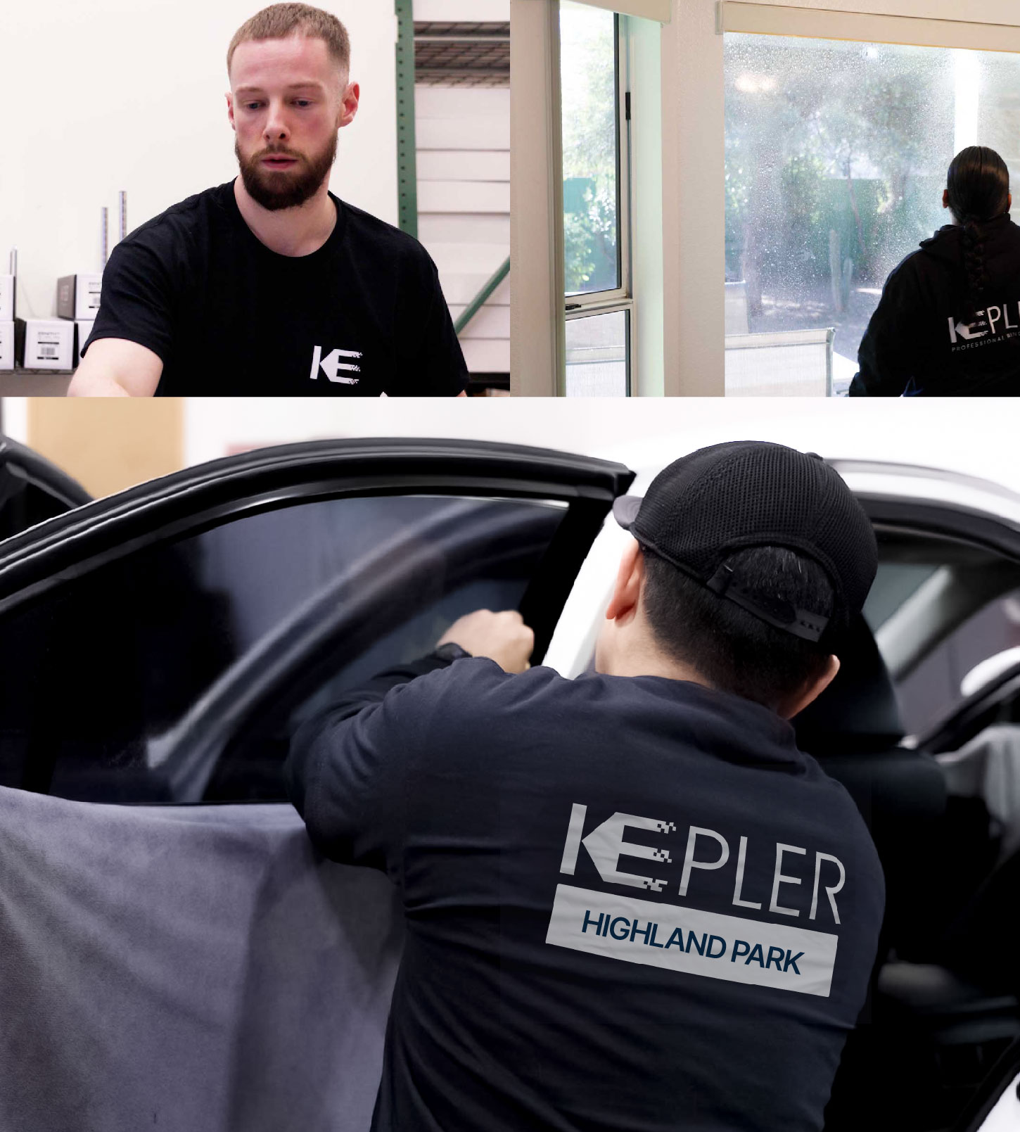 Automotive Window Tinting Expert Applying Film in Highland Park, Illinois