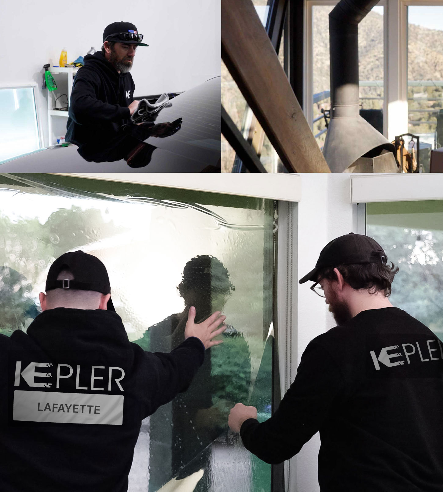 Expert Technician Applying High-tech Window Tint to Home in Lafayette