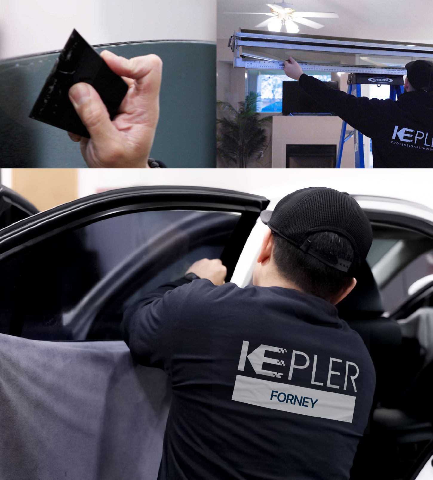 Automotive Window Tinting Expert Applying Film in Forney, Texas