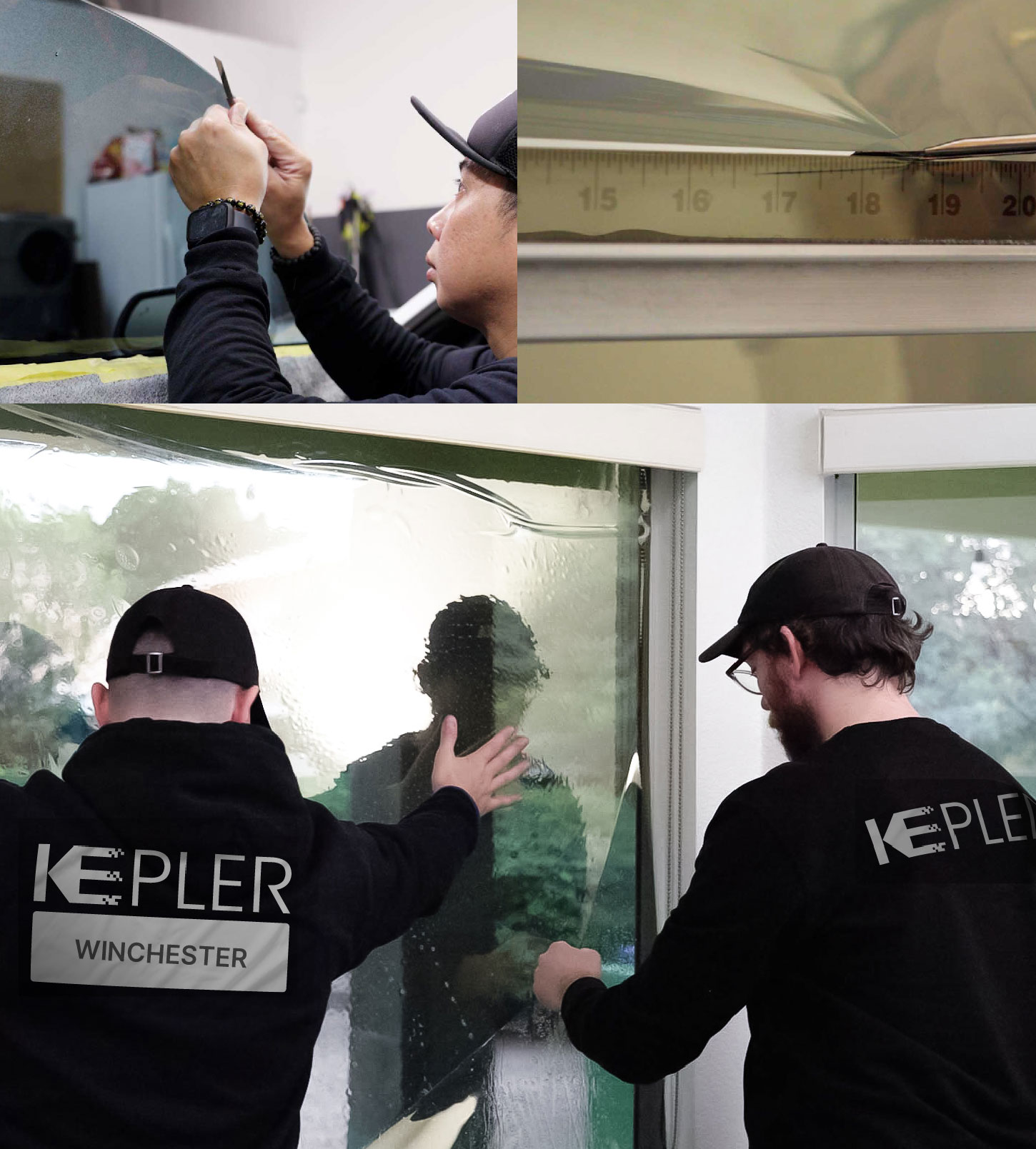 Kepler Technician Applying Ceramic Window Tint to Home in Winchester