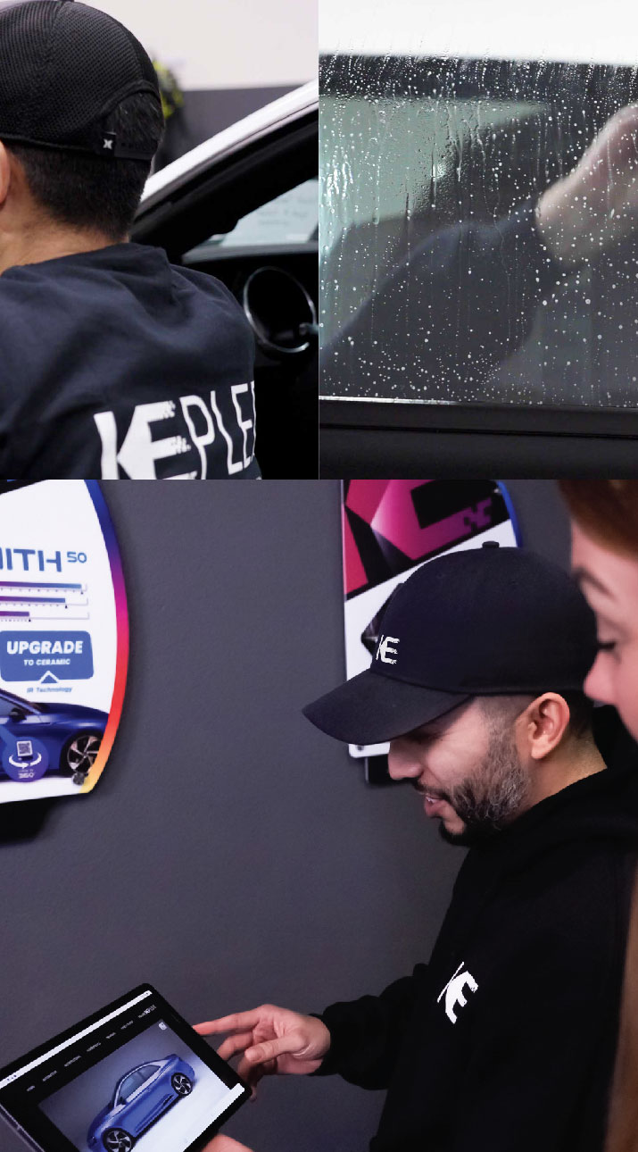 Kepler Dealer Showing Car Window Film Options to Customer in Clayton, North Carolina