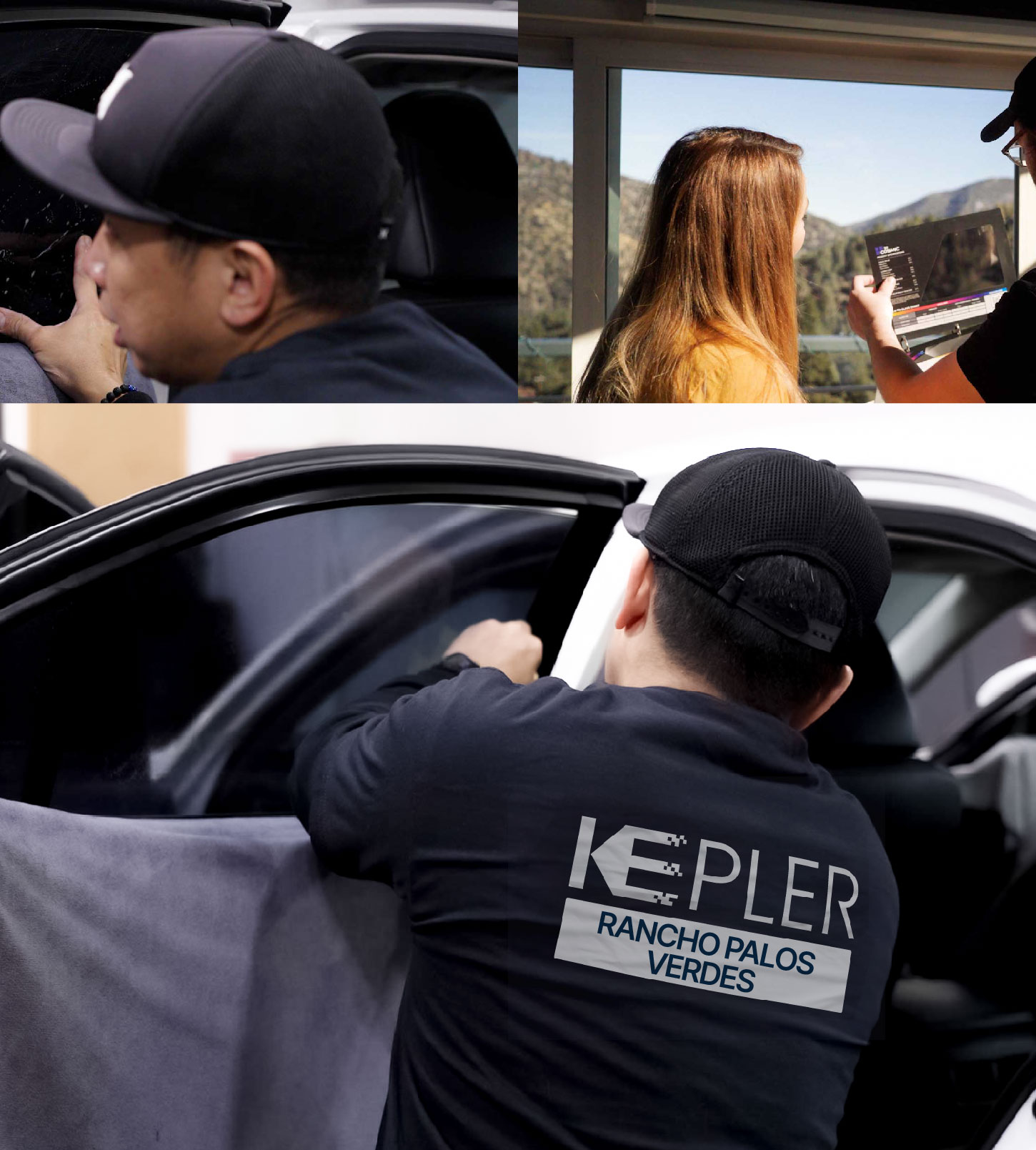 Automotive Window Tinting Expert Applying Film in Rancho Palos Verdes, California