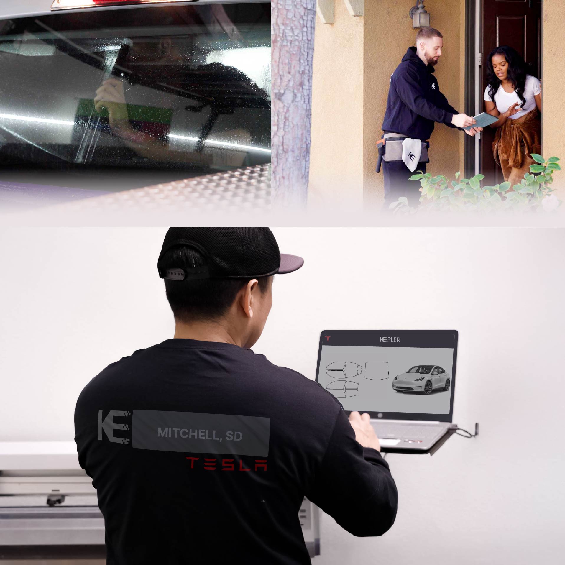 Kepler Technician Fitting High-tech Window Tint to Tesla in Mitchell