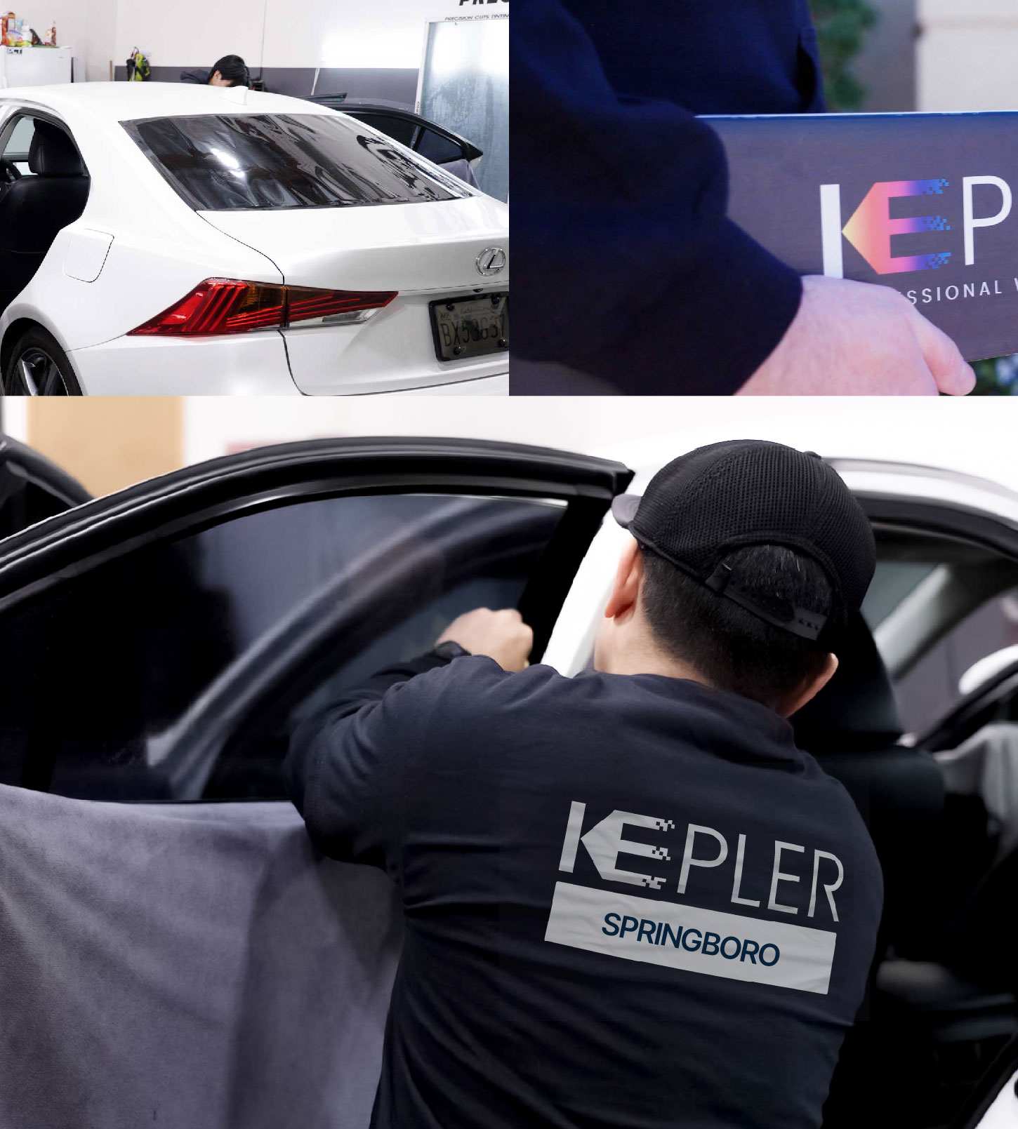 Automotive Window Tinting Expert Applying Film in Springboro, Ohio