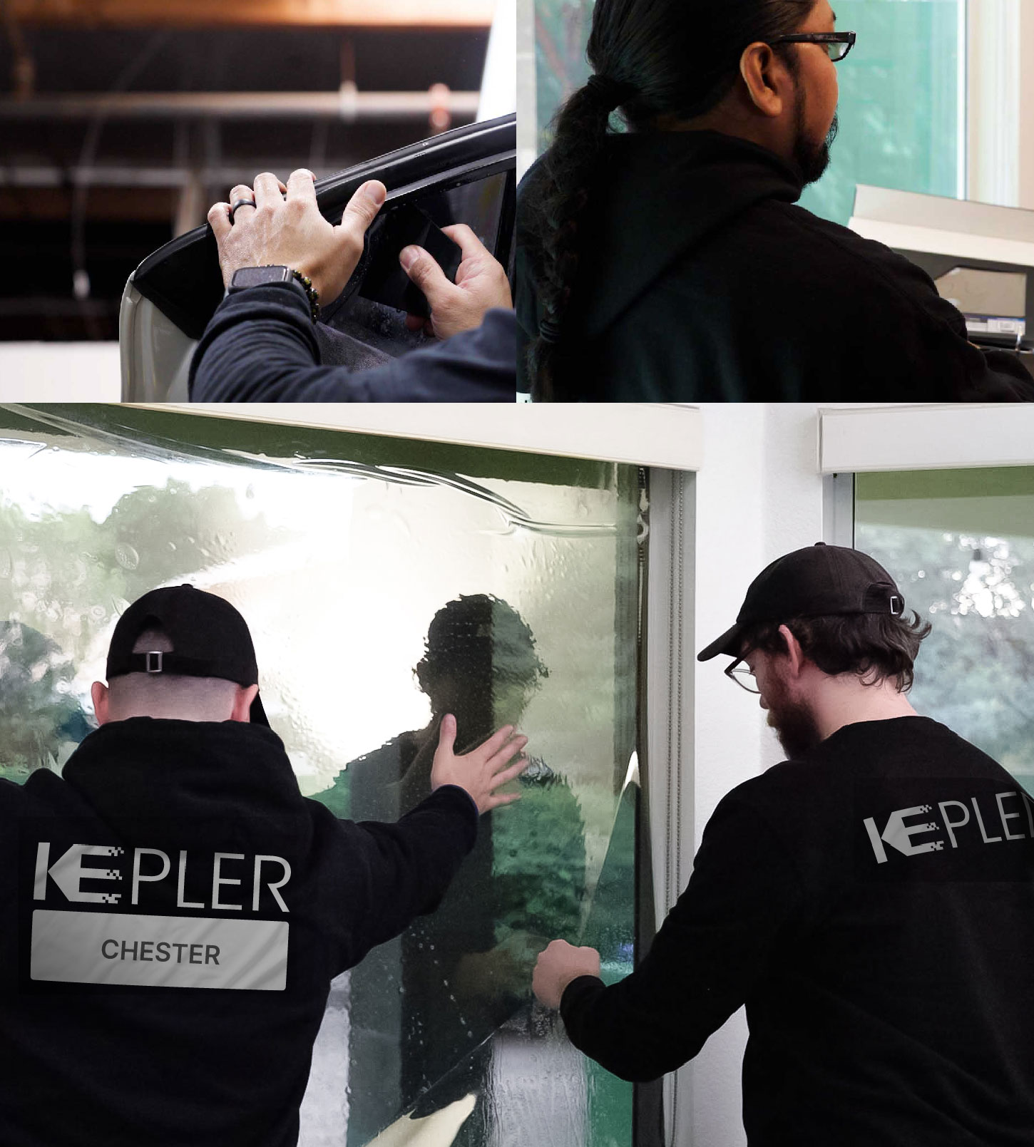 Expert Technician Applying Advanced Window Tint to Home in Chester
