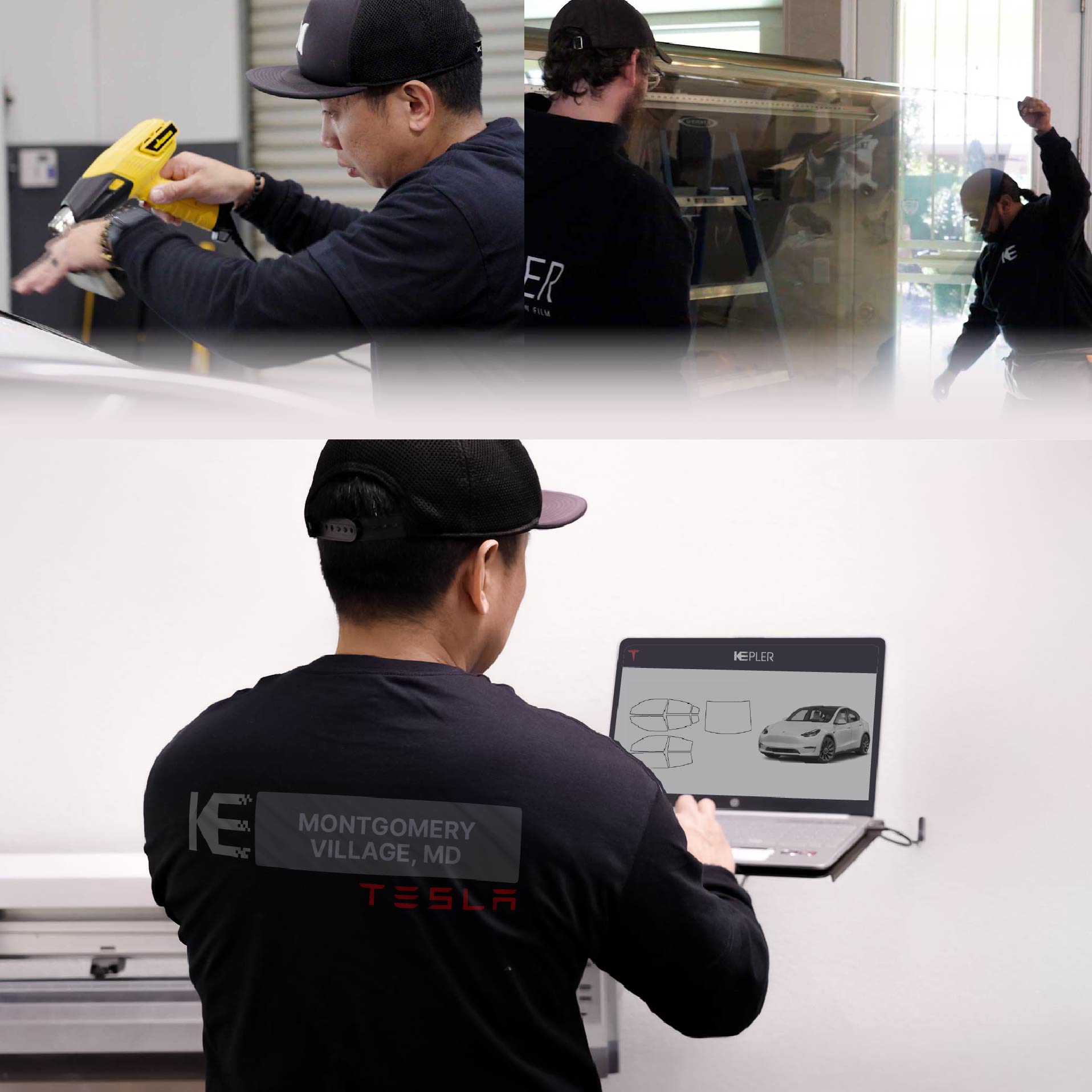 Kepler Technician Installing High-tech Window Tint to Tesla in Montgomery Village
