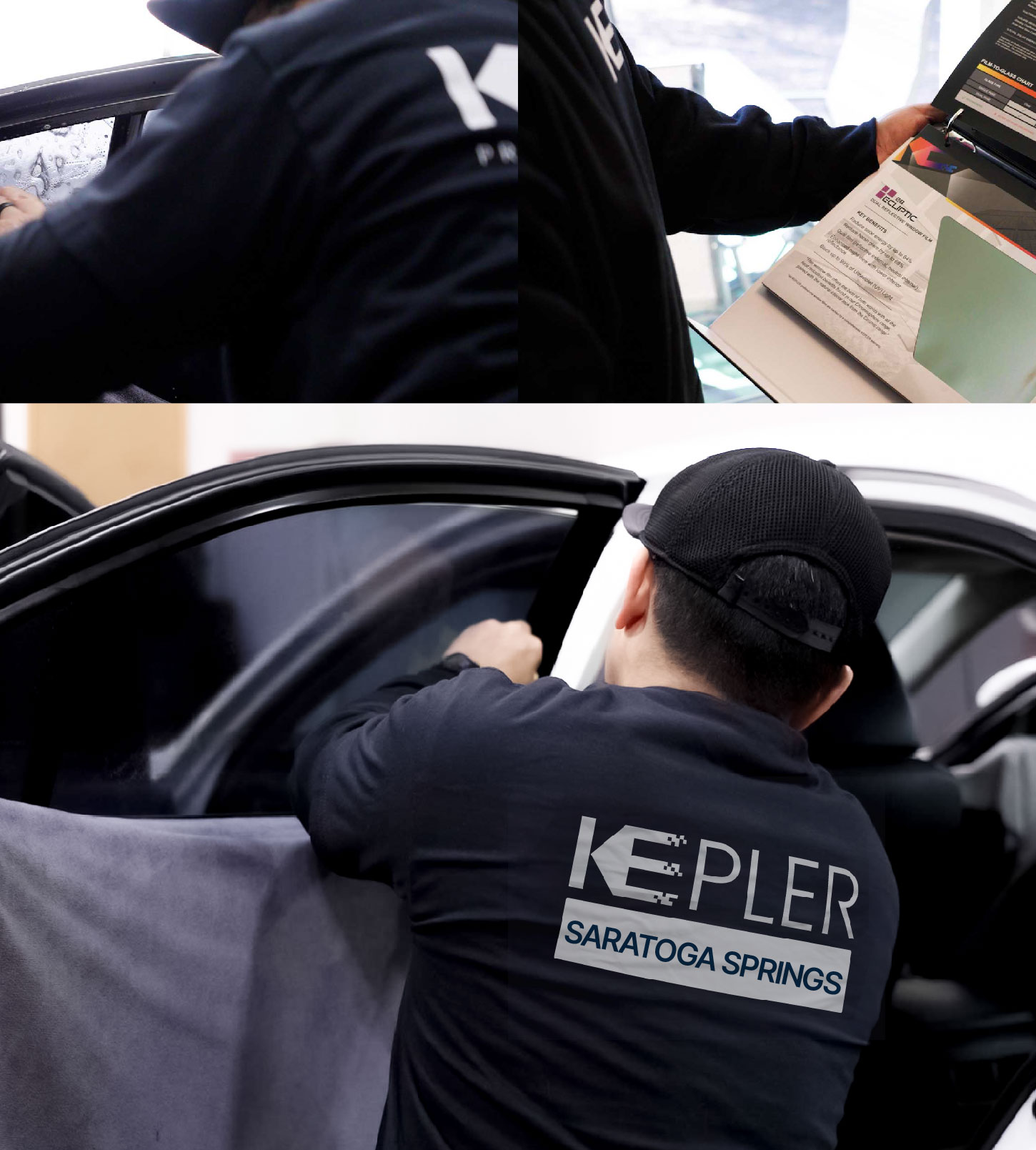 Automotive Window Tinting Expert Applying Film in Saratoga Springs, New York