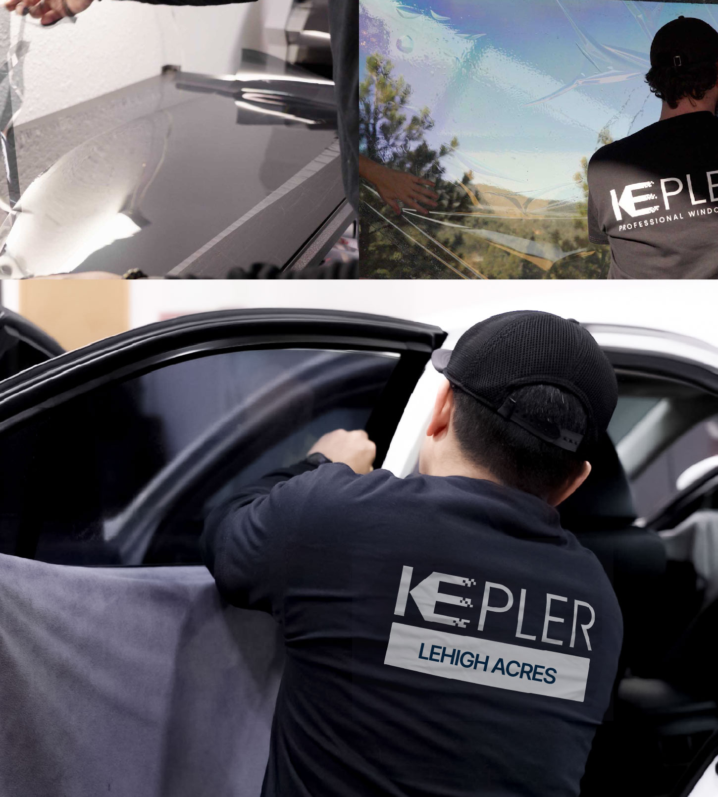 Automotive Window Tinting Expert Applying Film in Lehigh Acres, Florida