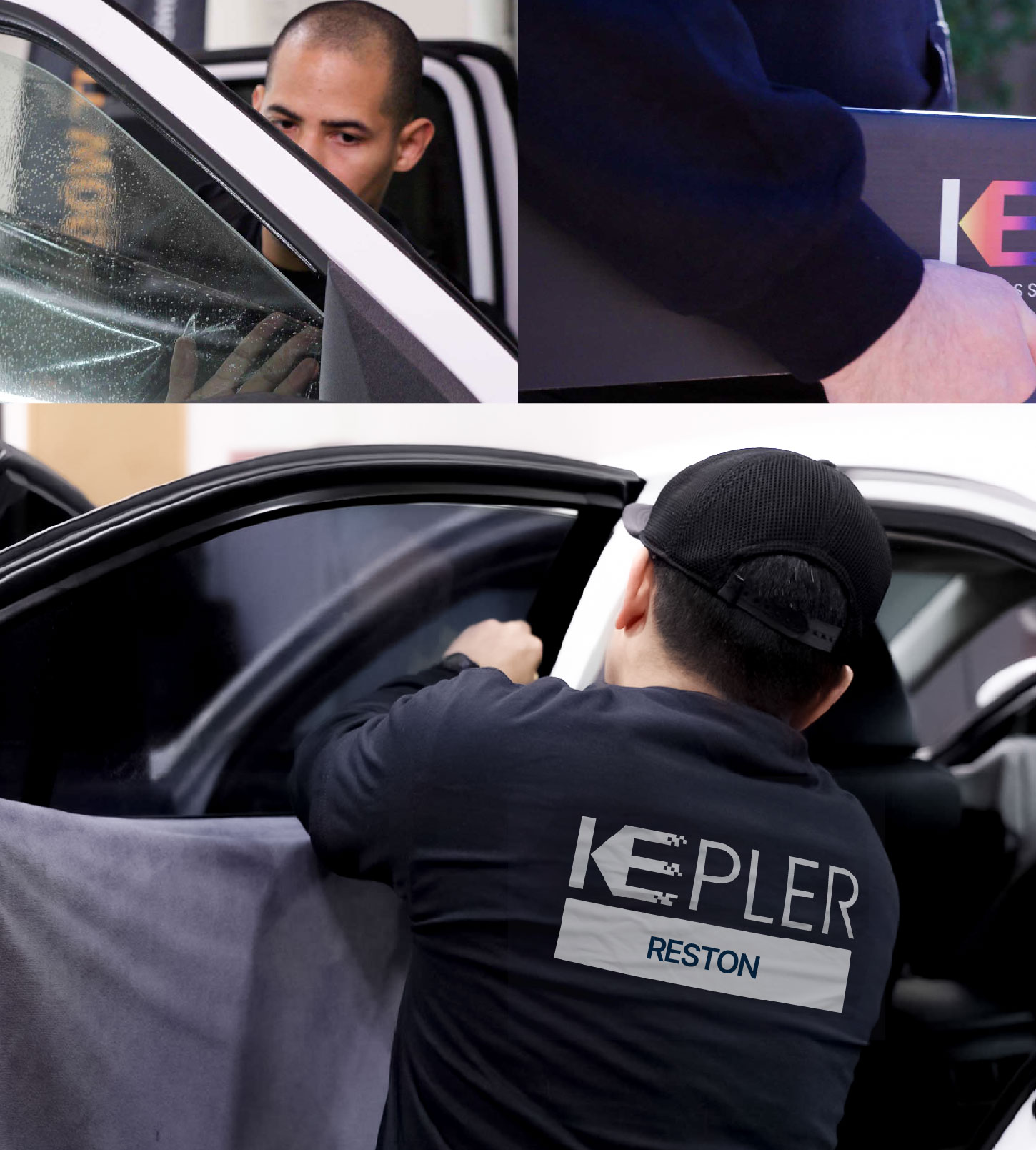 Automotive Window Tinting Expert Applying Film in Reston, Virginia