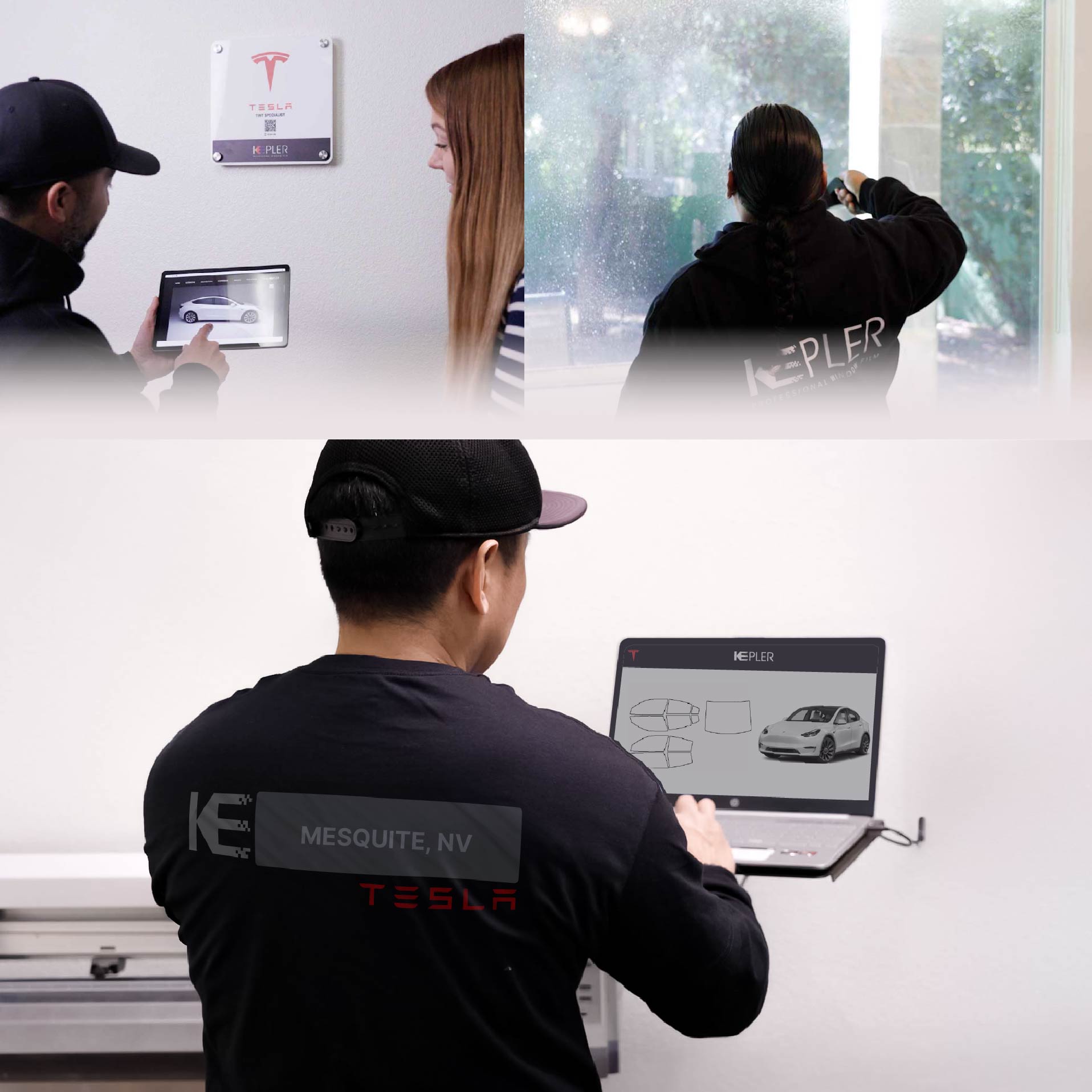 Expert Technician Installing Ceramic Window Tint to Tesla in Mesquite