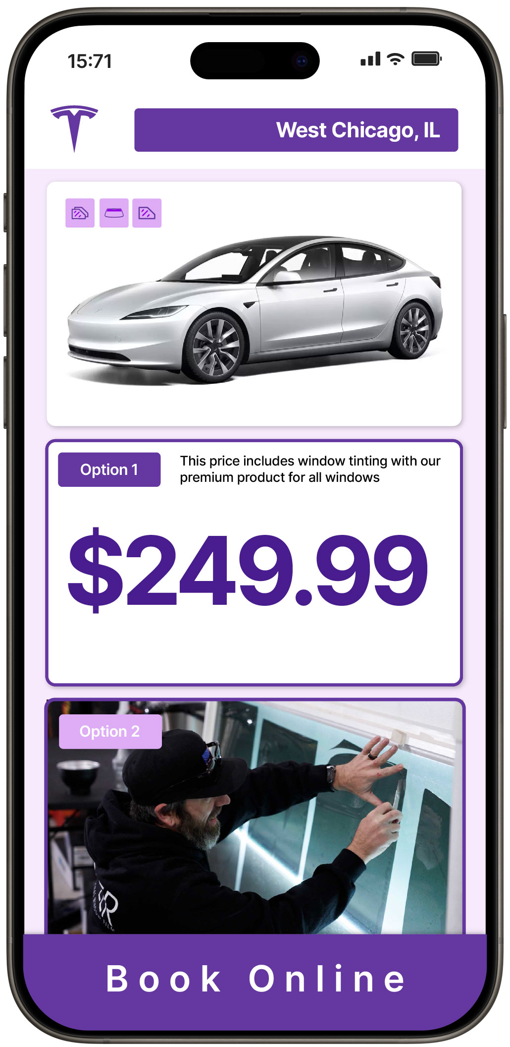 View Reasonable Tesla Window Tinting Costs in West Chicago, Illinois