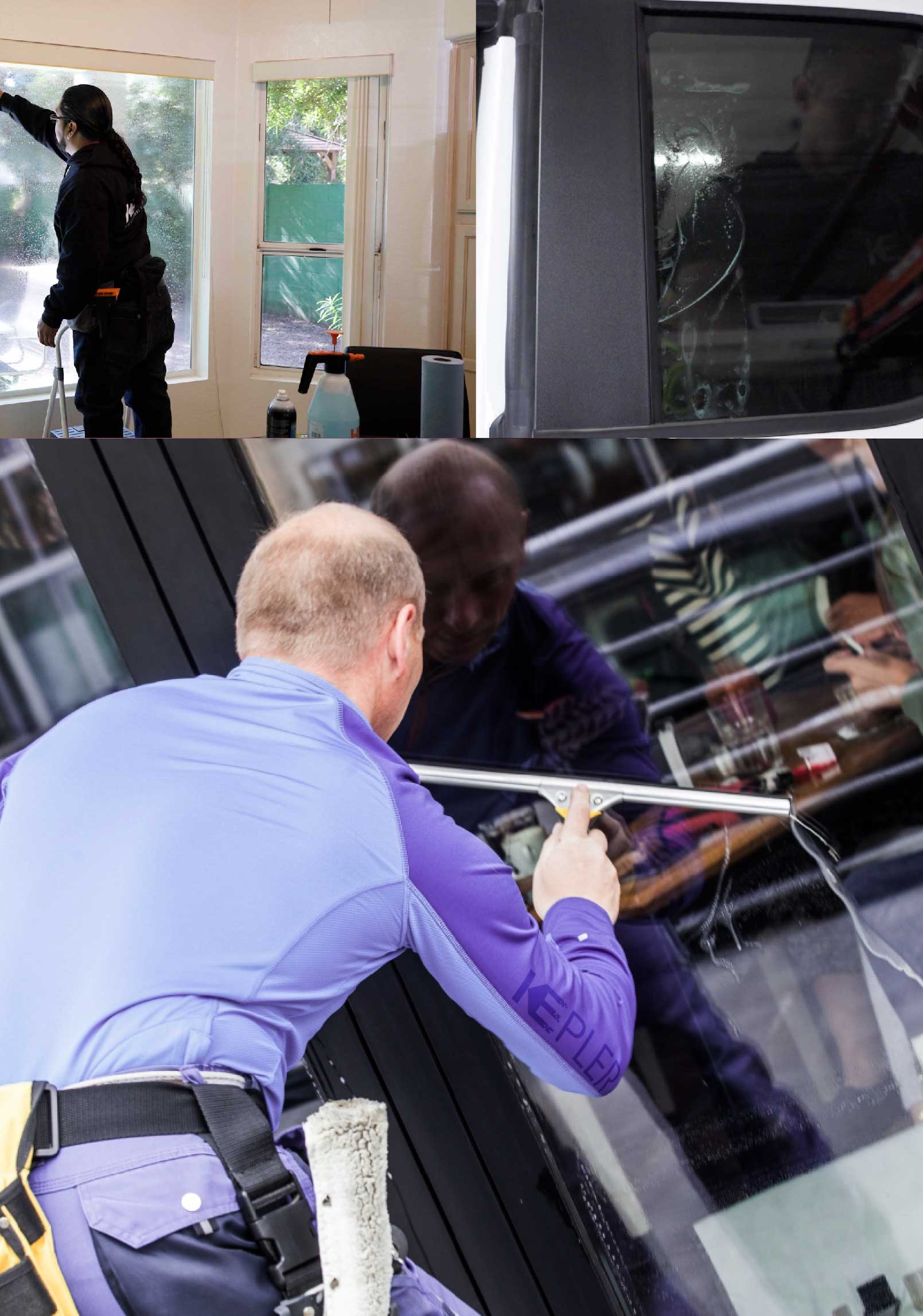 Kepler Skilled Applying Anti-Graffiti Window Film to a Oakland Gardens Shop Front