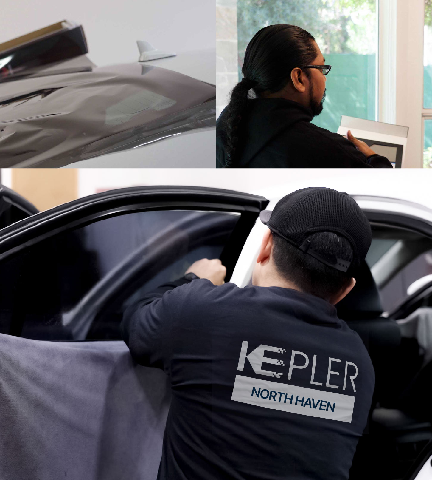 Automotive Window Tinting Expert Applying Film in North Haven, Connecticut