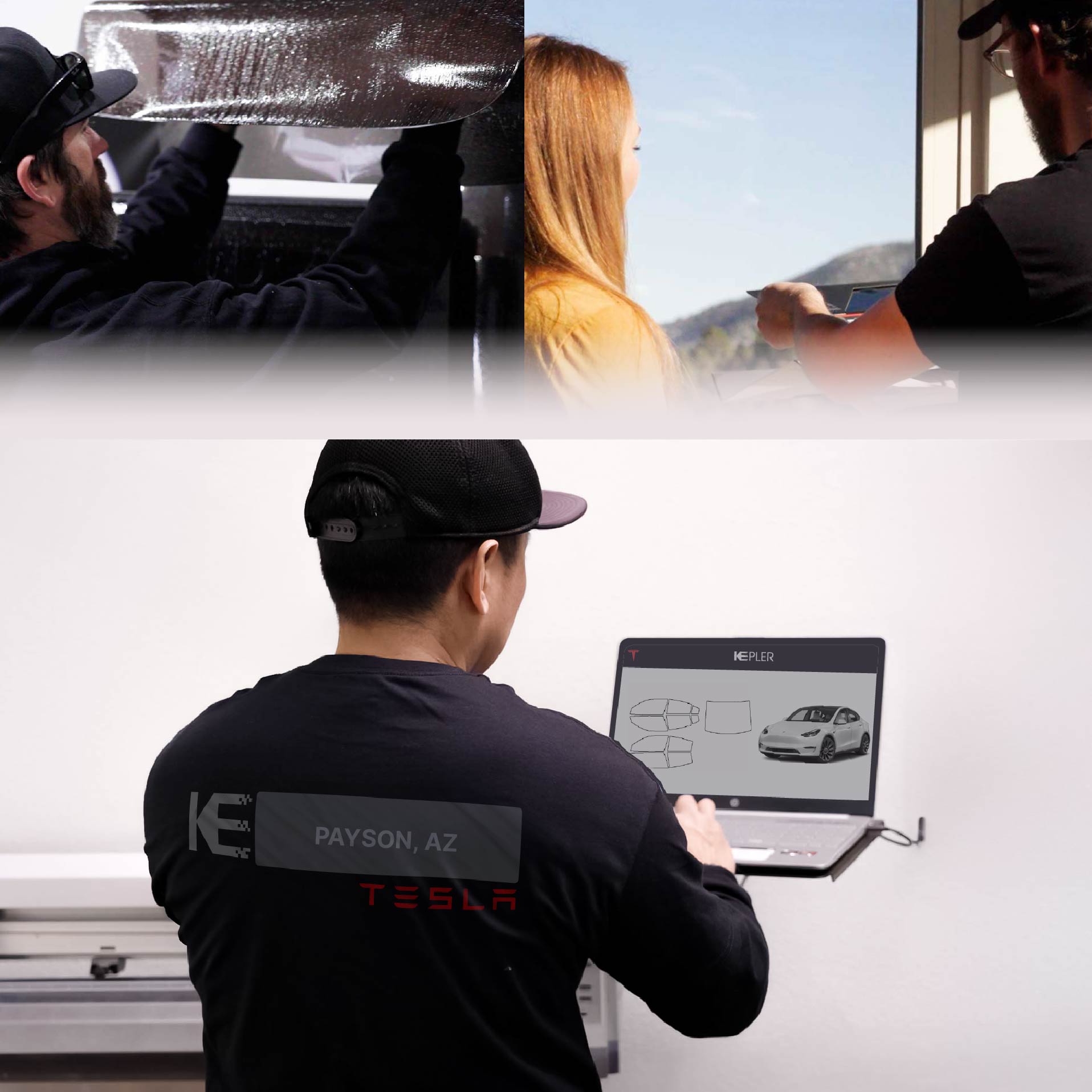 Kepler Technician Applying High-tech Window Tint to Tesla in Payson