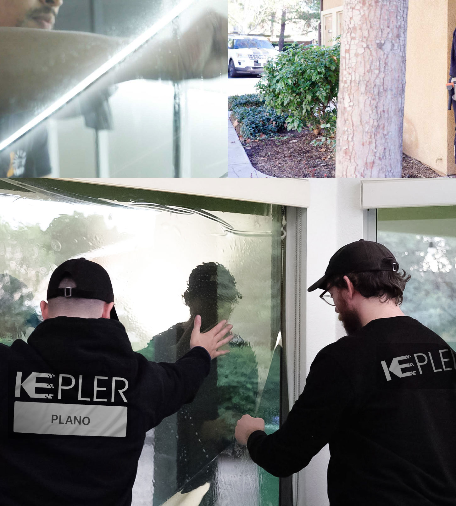 Expert Technician Fitting Advanced Window Tint to Home in Plano