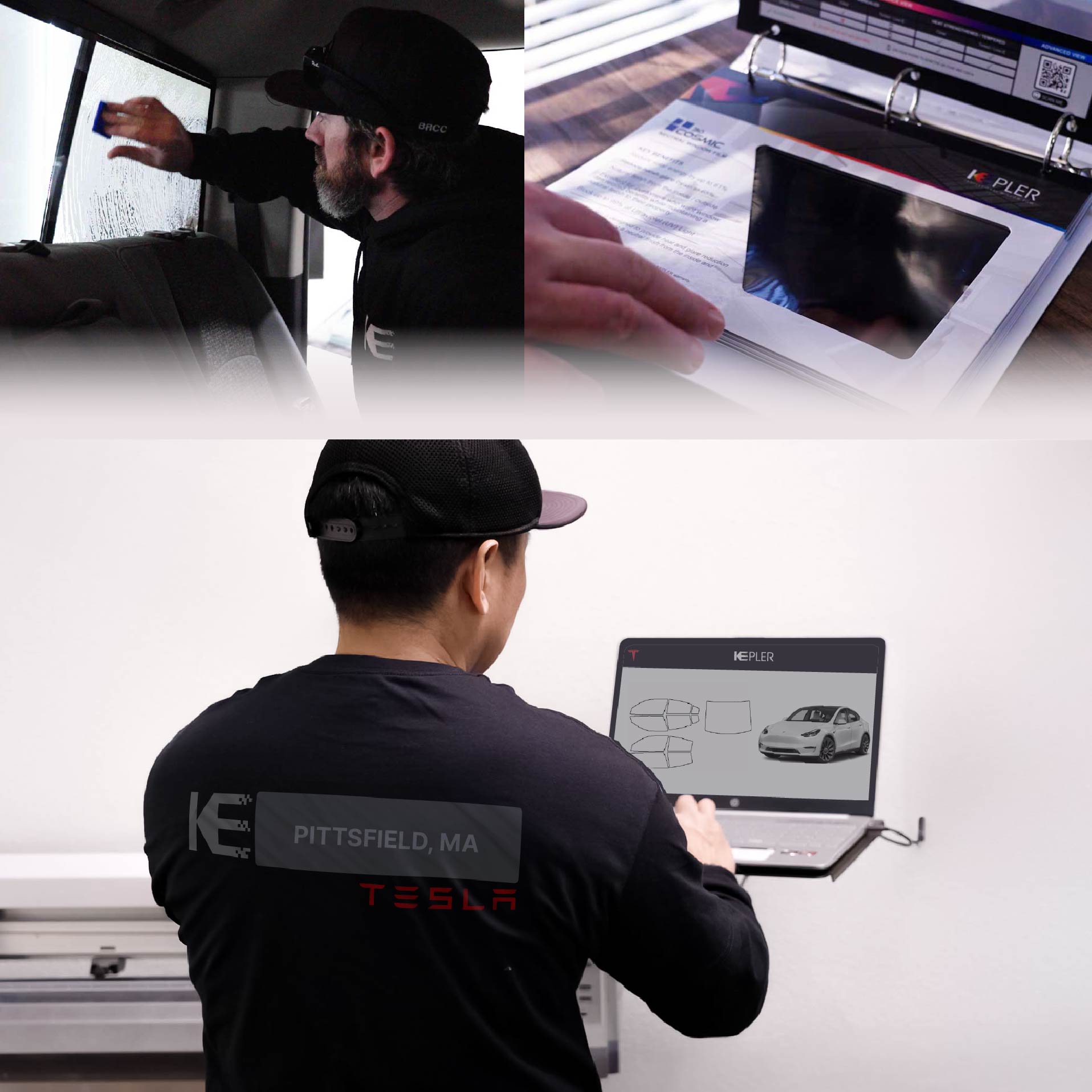 Kepler Technician Fitting High-tech Window Tint to Tesla in Pittsfield