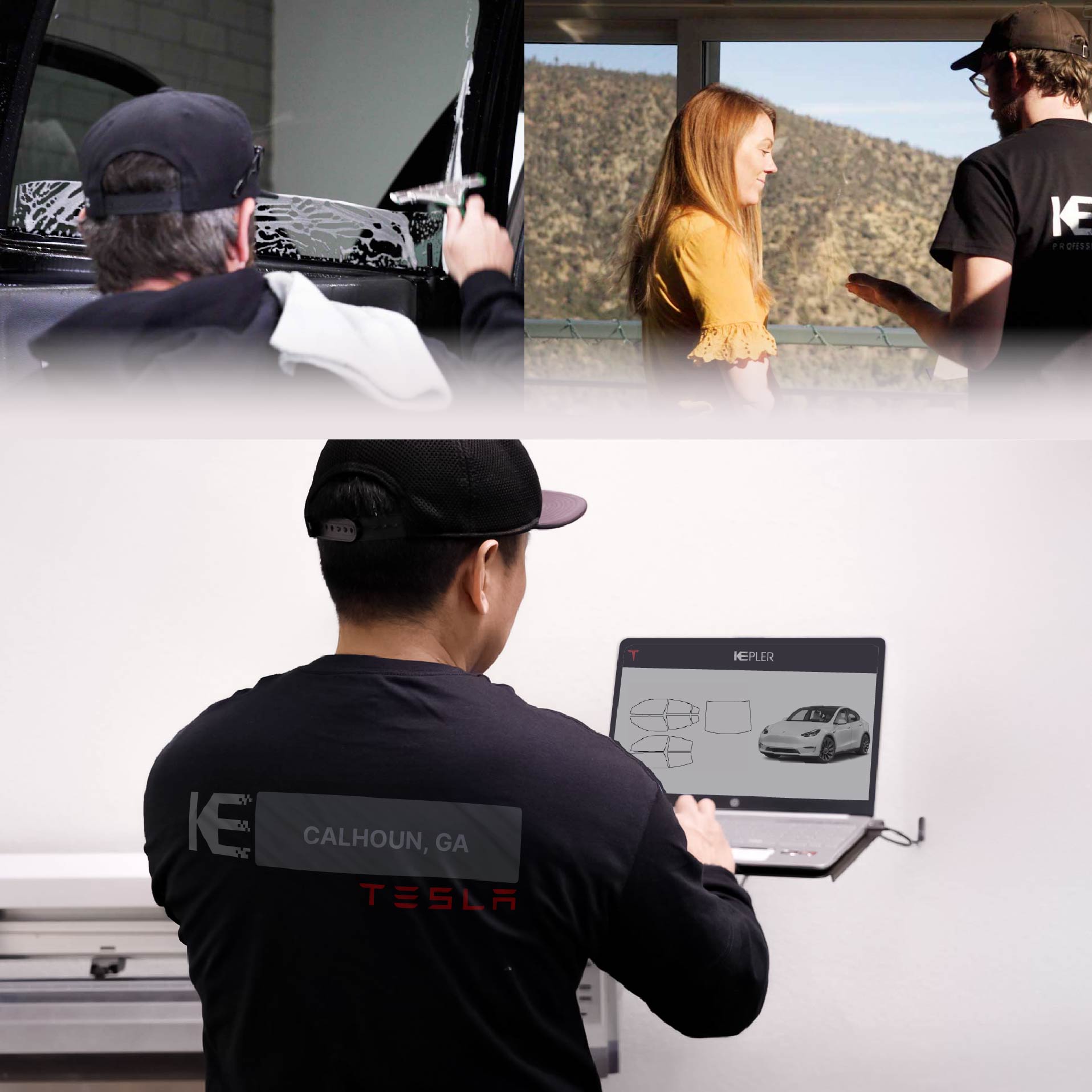 Kepler Technician Fitting High-tech Window Tint to Tesla in Calhoun