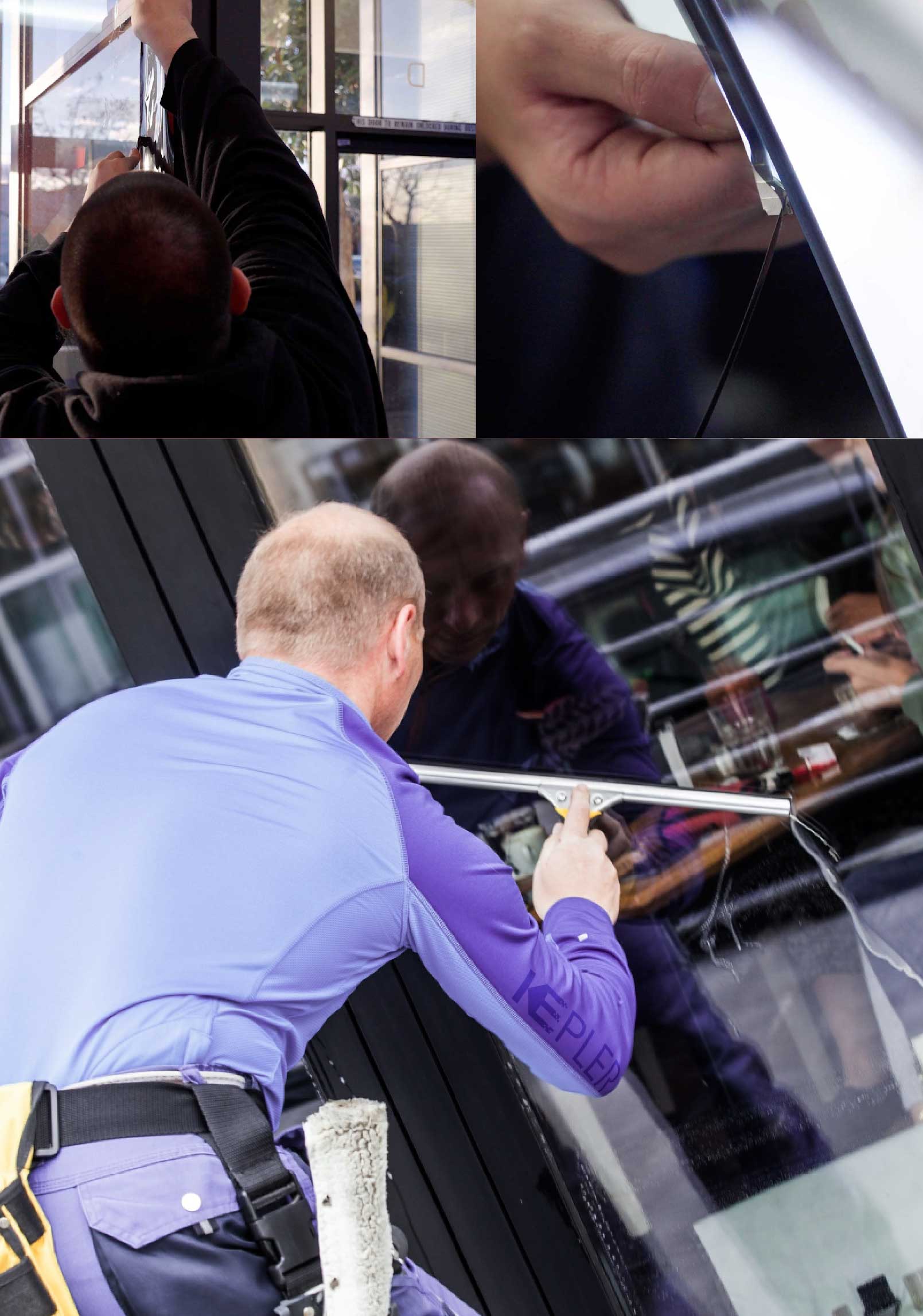 Kepler Professional Applying Anti-Graffiti Window Film to a Rocky River Shop Front