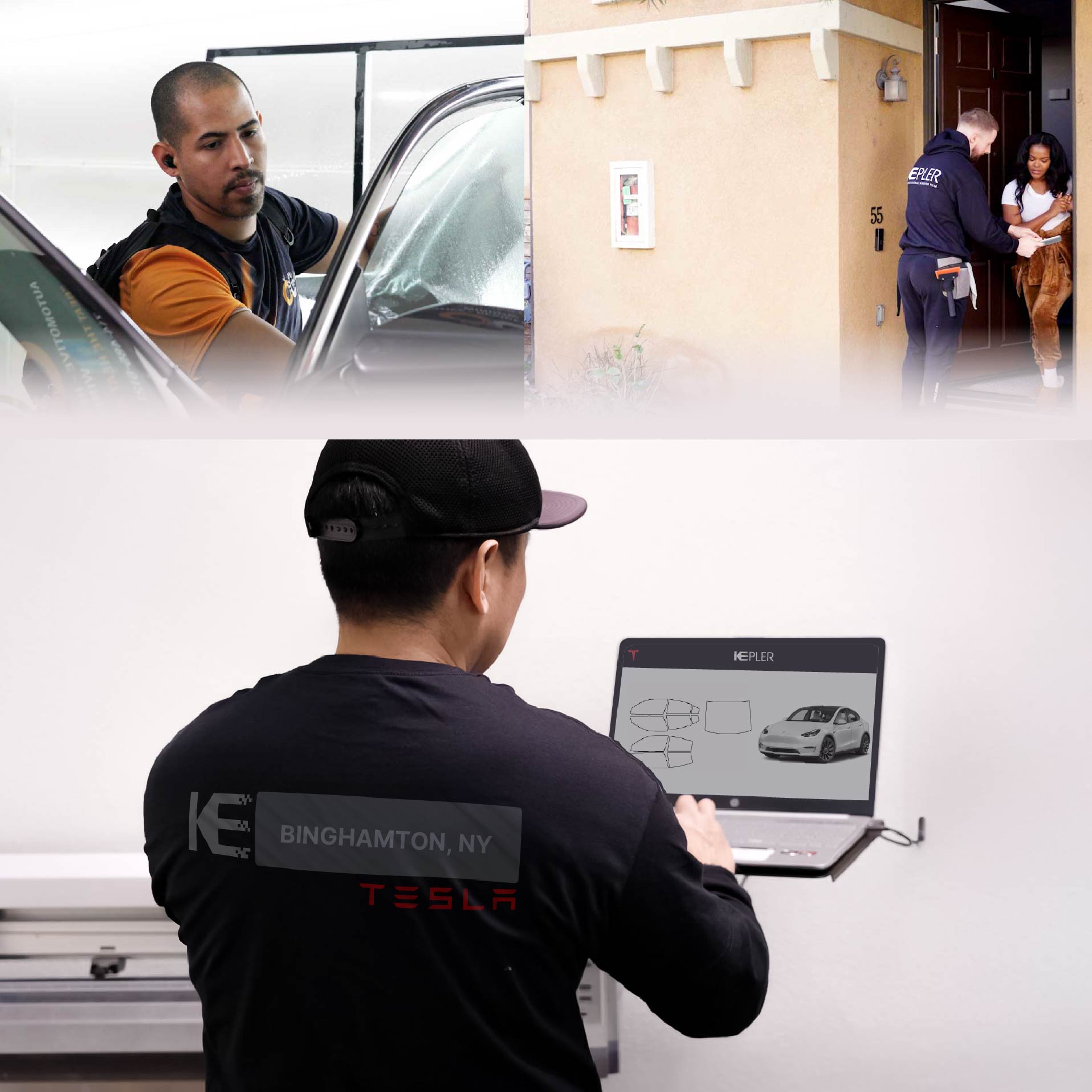 Kepler Technician Applying High-tech Window Tint to Tesla in Binghamton