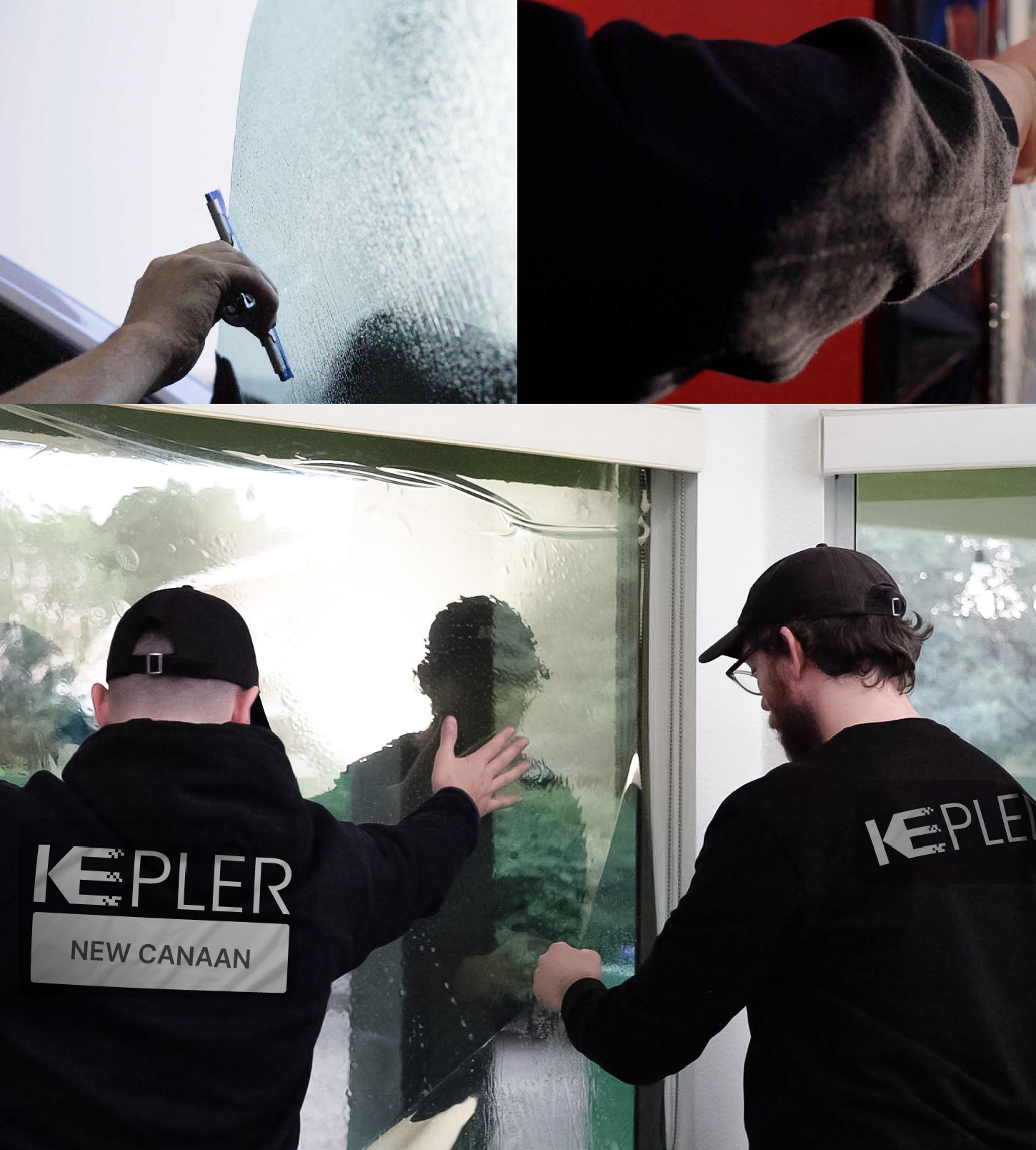 Kepler Technician Installing Ceramic Window Tint to Home in New Canaan