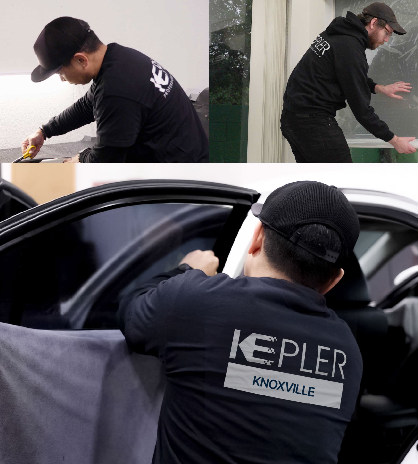 Automotive Window Tinting Expert Applying Film in Knoxville, Tennessee