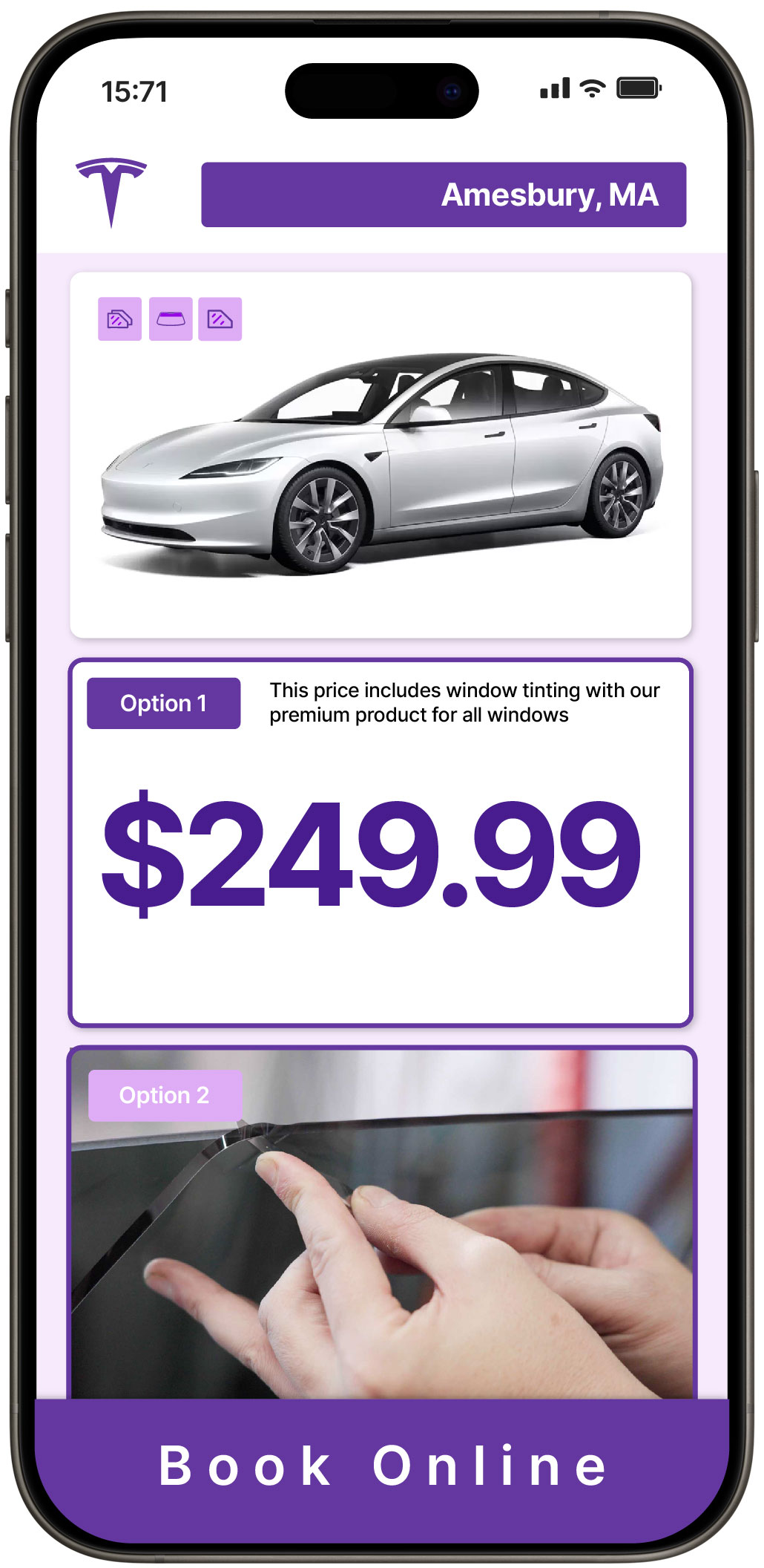 View Competitive Tesla Window Tinting Costs in Amesbury, Massachusetts
